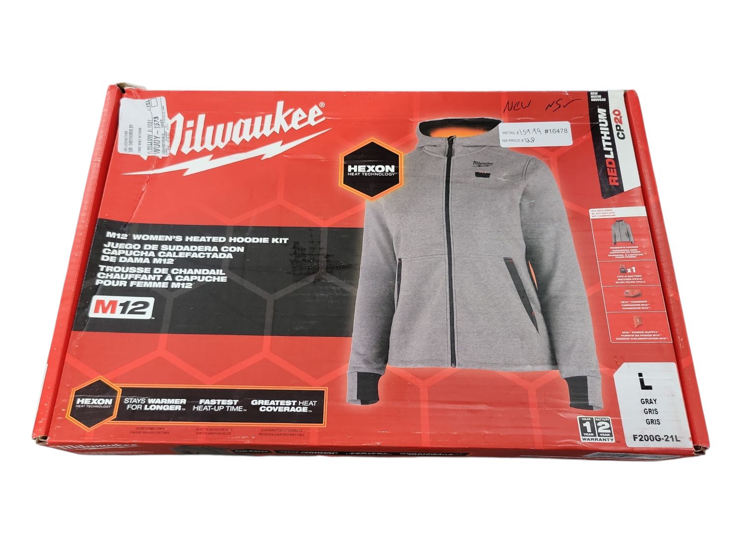Milwaukee Women's Large M12 12-Volt Lithium-Ion Cordless Gray Heated Jacket Hoodie Kit F200G-21L
