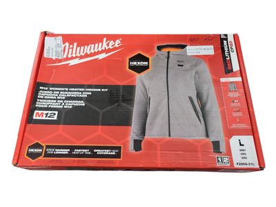 Milwaukee Women's Large M12 12-Volt Lithium-Ion Cordless Gray Heated Jacket Hoodie Kit F200G-21L