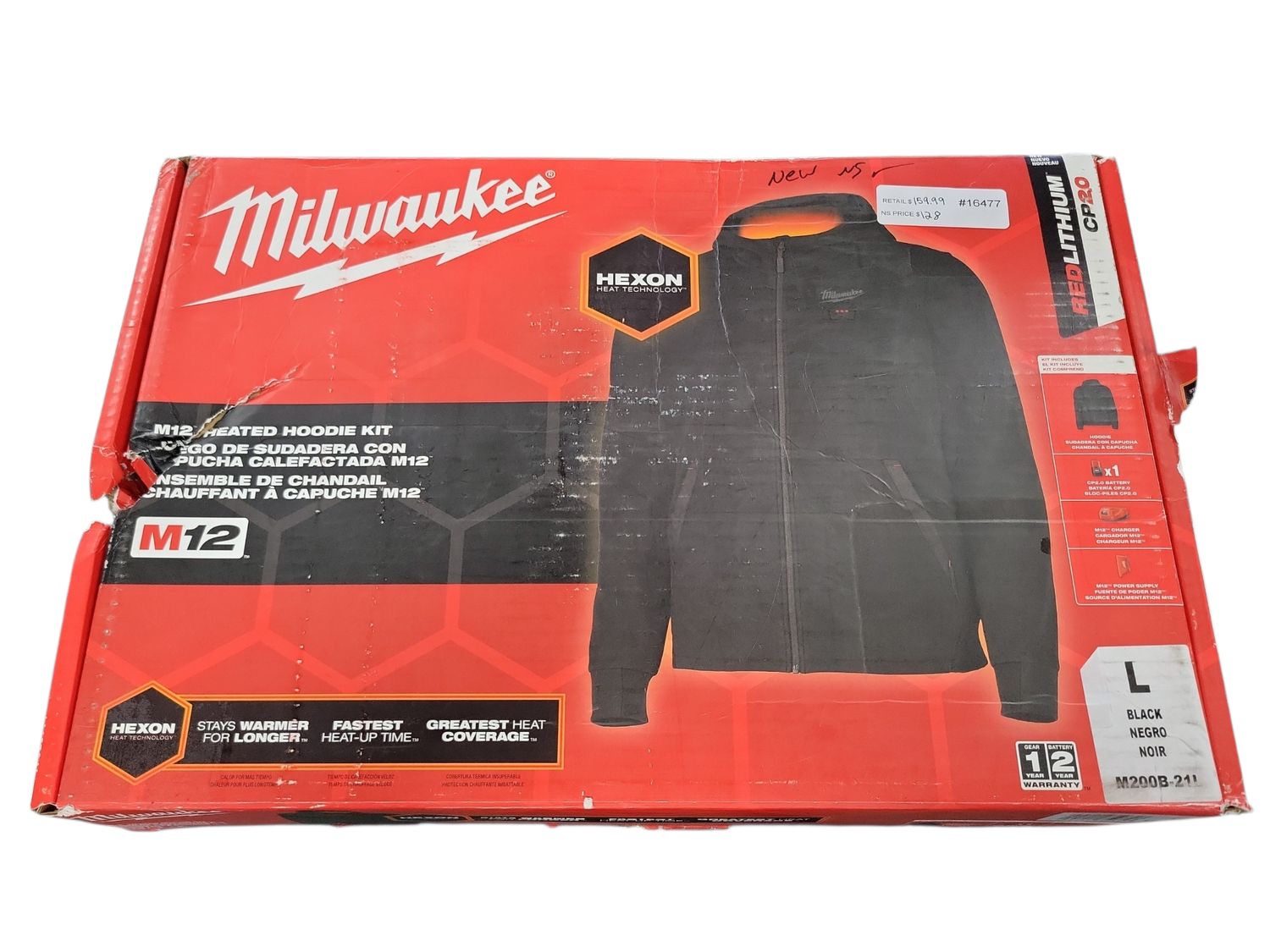 Milwaukee Men's Large M12 12-Volt Lithium-Ion Cordless Black Heated Jacket Hoodie Kit M200B-21L