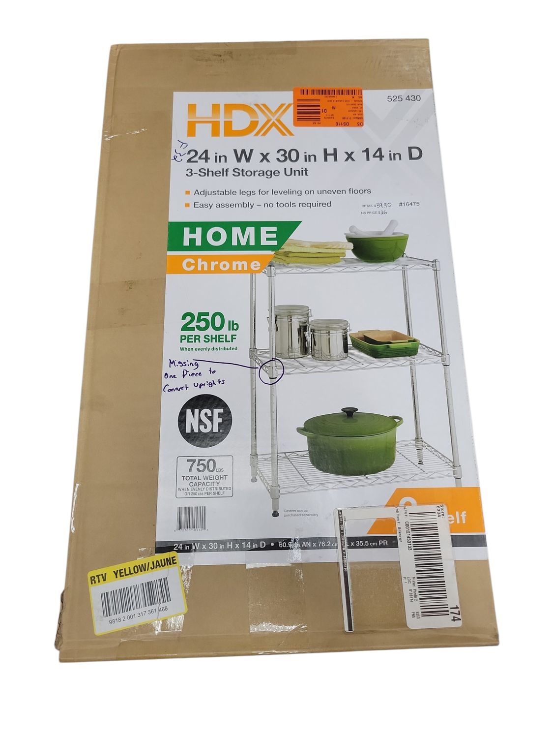 HDX 3-Tier Steel Wire Shelving Unit in Chrome (24 in. W x 30 in. H x 14 in. D) EH-THDUS25-001