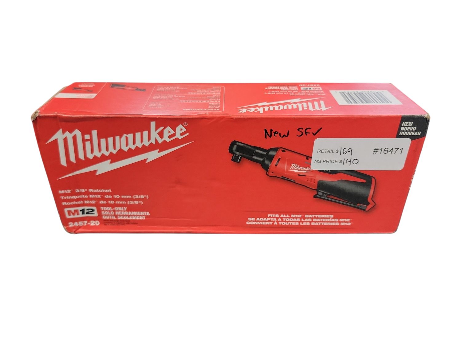 Milwaukee M12 12V Lithium-Ion Cordless 3/8 in. Ratchet (Tool-Only) 2457-20 .