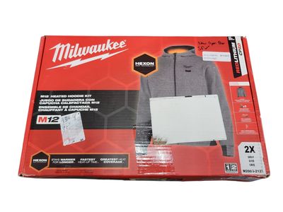 Milwaukee Men's 2X-Large M12 12-Volt Lithium-Ion Cordless Gray Heated Jacket Hoodie Kit M200G-212X