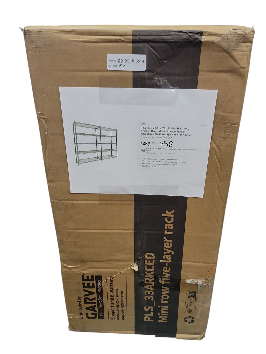 13.8 in. D x 59 in. W x 70.5 in. H 5-Tier L-Shaped Black Metal Storage Shelve Adjustable Shelf,Storage Rack for Kitchen HNN-PLS_33ARKCED