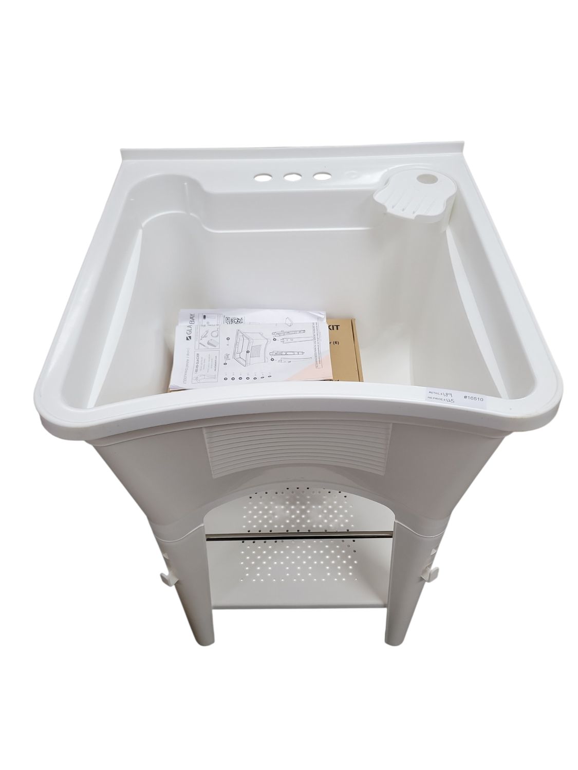 Glacier Bay 24.1 in. L x 24.1 in. W x 36.7 in. H Laundry Sink / Utility Sink Work Center in White with Pull-Out Faucet in Chrome LT2007WWHD