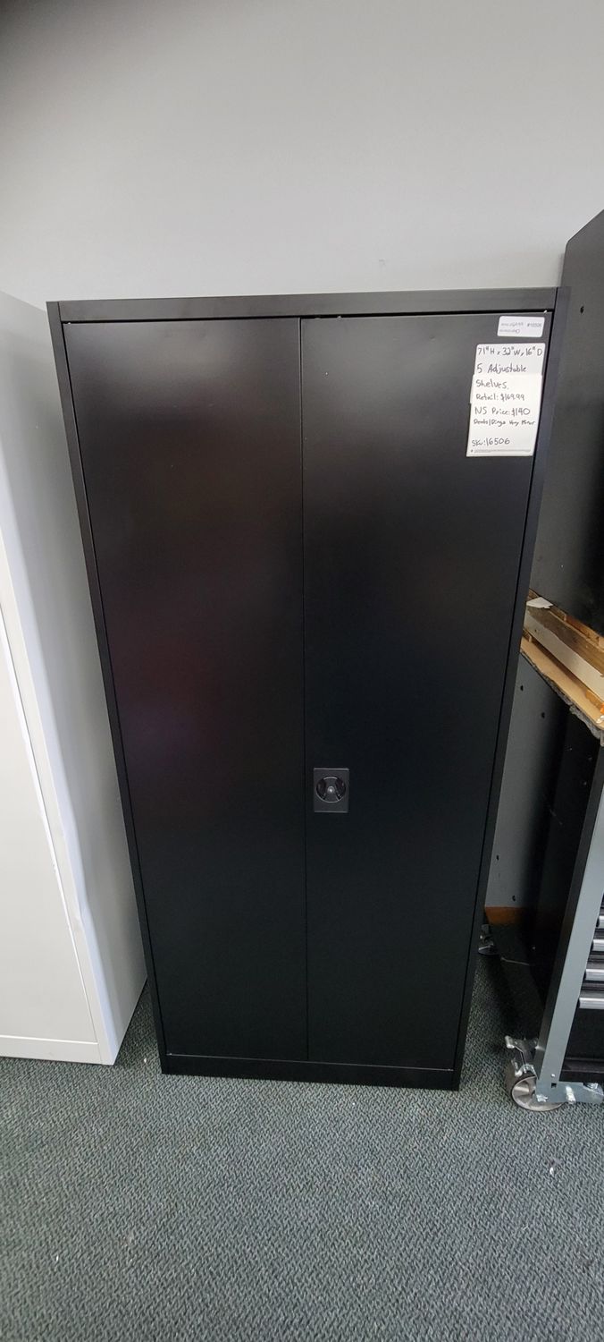 BESFUR Metal Storage Cabinet, 71" H Locking Storage Cabinet with 5 Adjustable Shelves, Metal Cabinets for Garage, Office, Home, Classroom- Black DBUSXS24415B