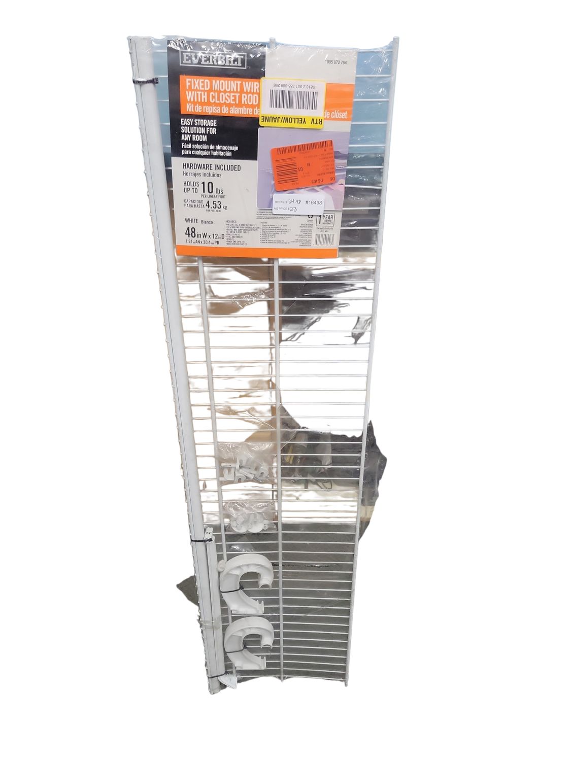 Everbilt 48 in. W to 48.82 in. W x 12 in. White Fixed Mount Kit with Closet Rod Adjustable Wire Closet System 90246