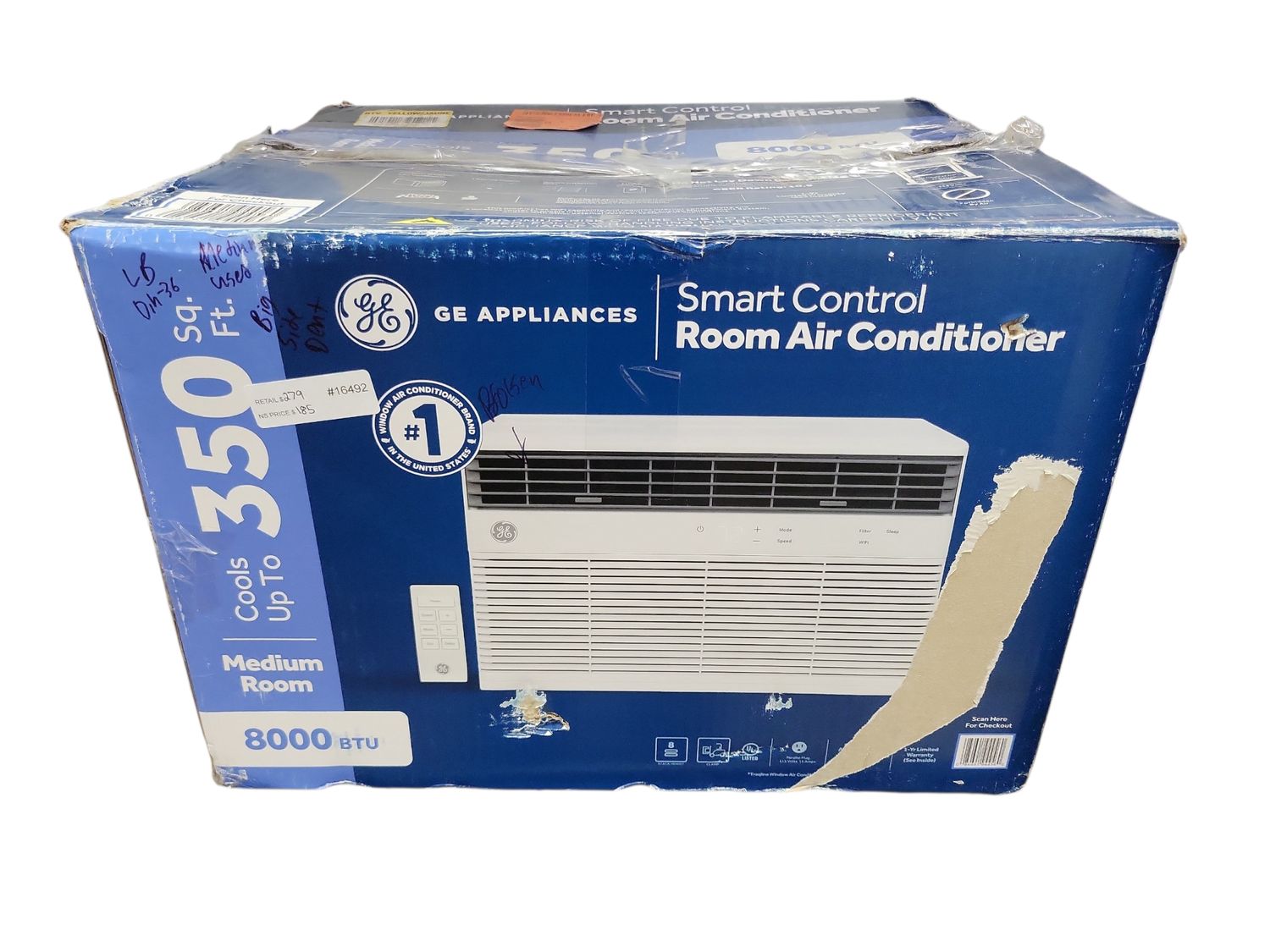 GE 8,000 BTU Smart Window Air Conditioner for 350 sq. ft. in White with Wi-Fi and Remote AWCS08WWT