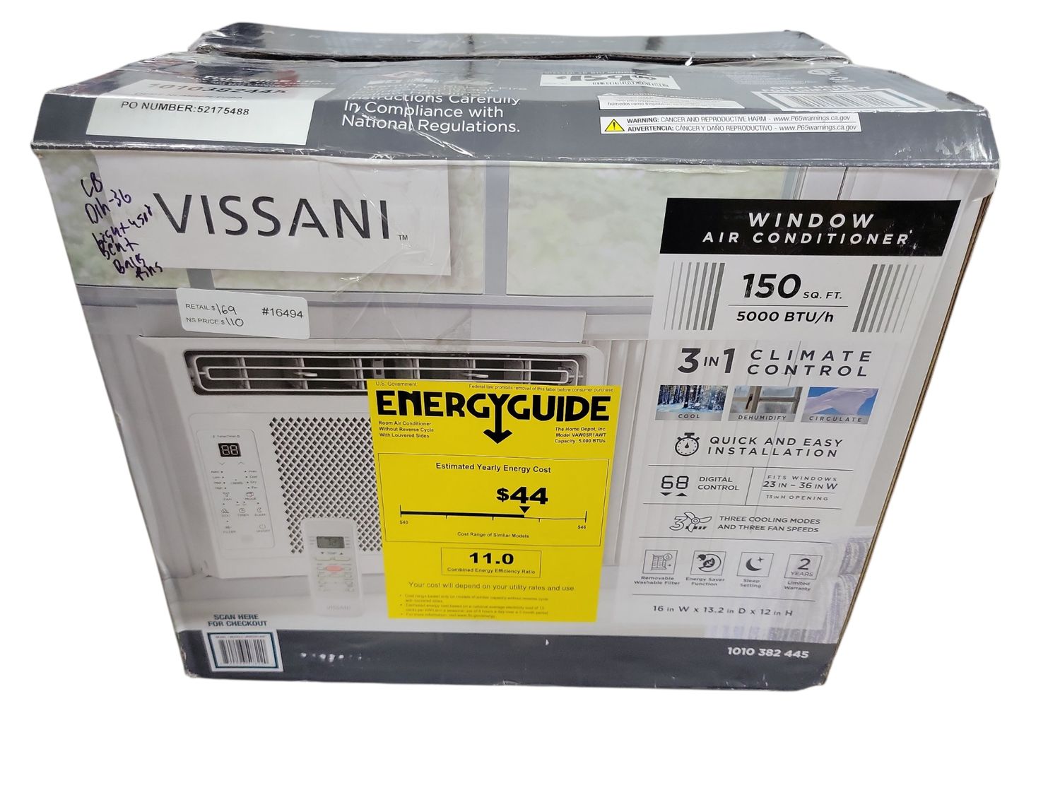Vissani 5,000 BTU 115-Volt Window Air Conditioner Cools 150 sq. ft. in White VAW05R1AWT