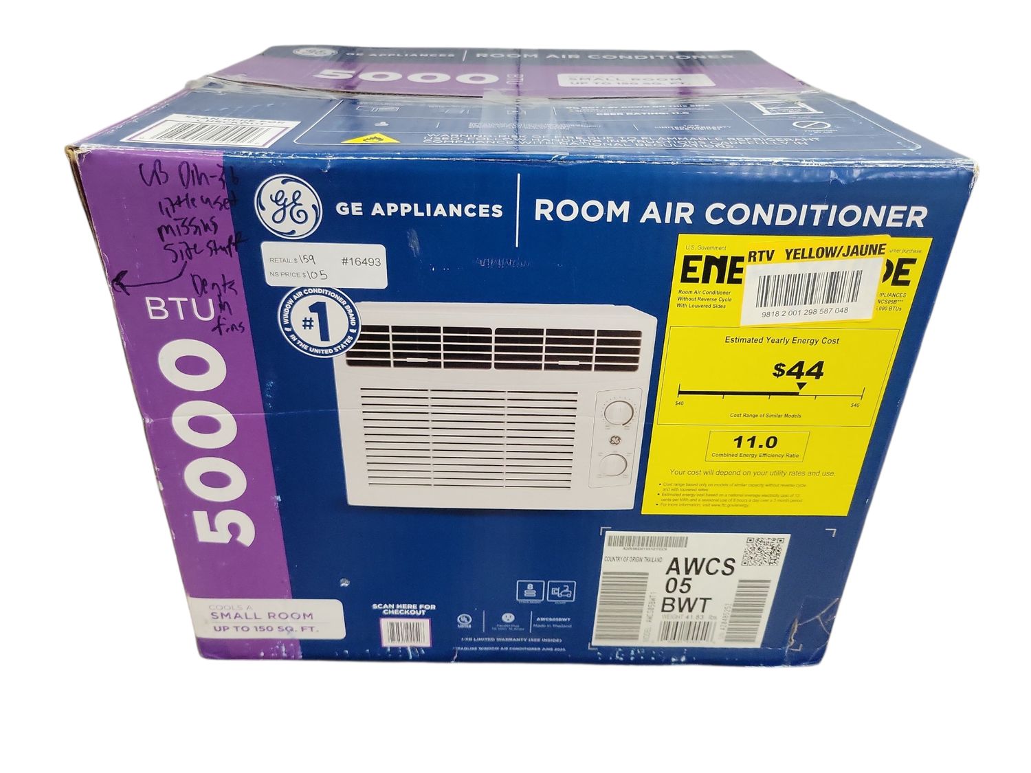 GE 5,000 BTU 115-Volt Window Air Conditioner for 150 sq. ft. Rooms in White AWCS05BWT .