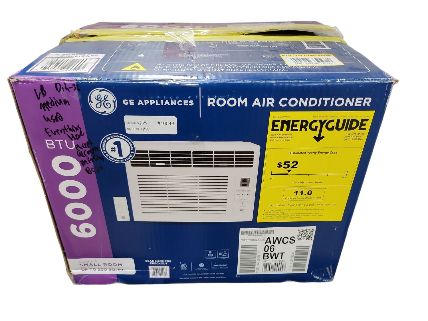 GE 6,000 BTU 115-Volt Window Air Conditioner for 250 sq. ft. Rooms in White with Remote AWCS06BWT