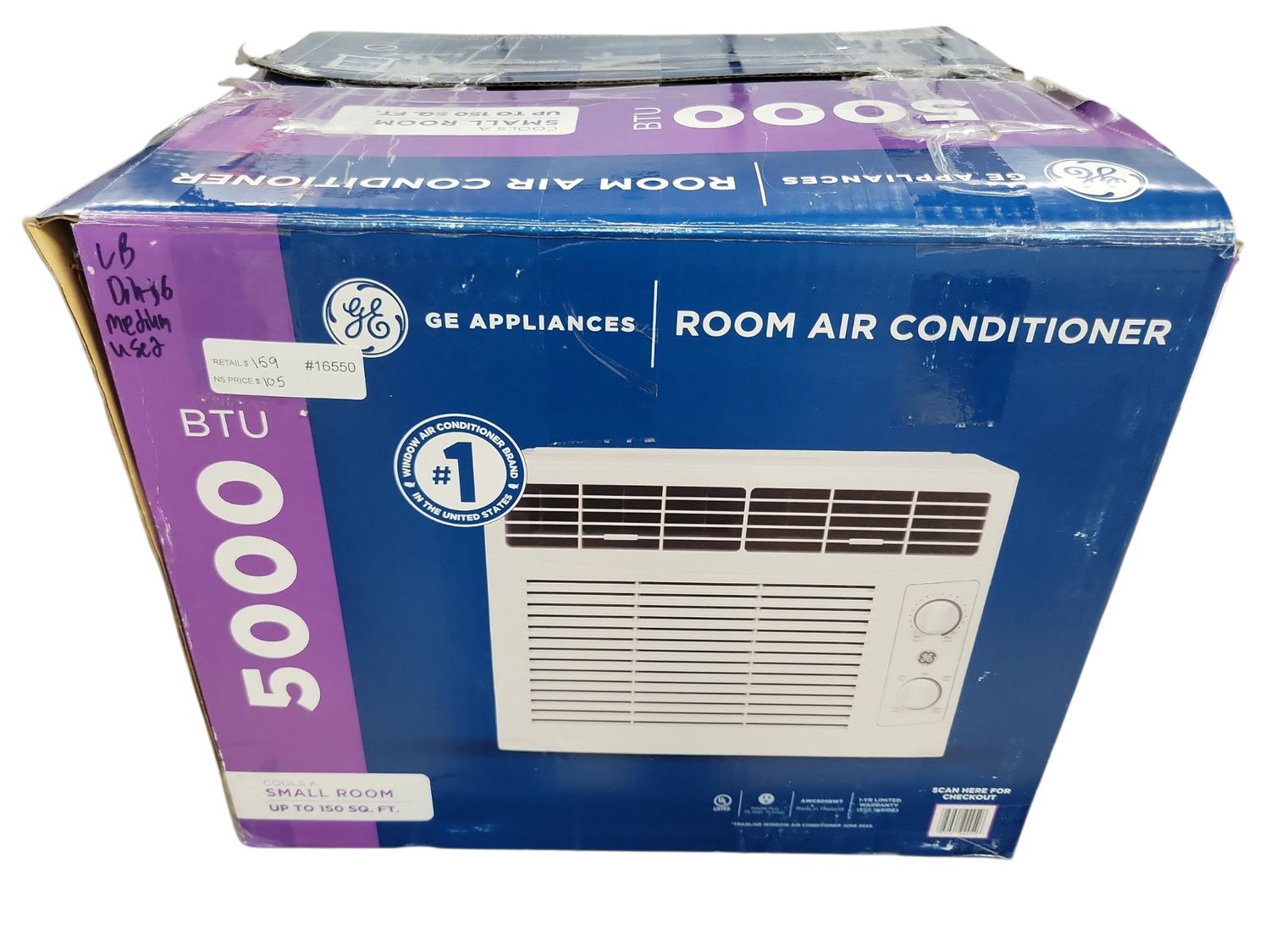 GE 5,000 BTU 115-Volt Window Air Conditioner for 150 sq. ft. Rooms in White AWCS05BWT  .