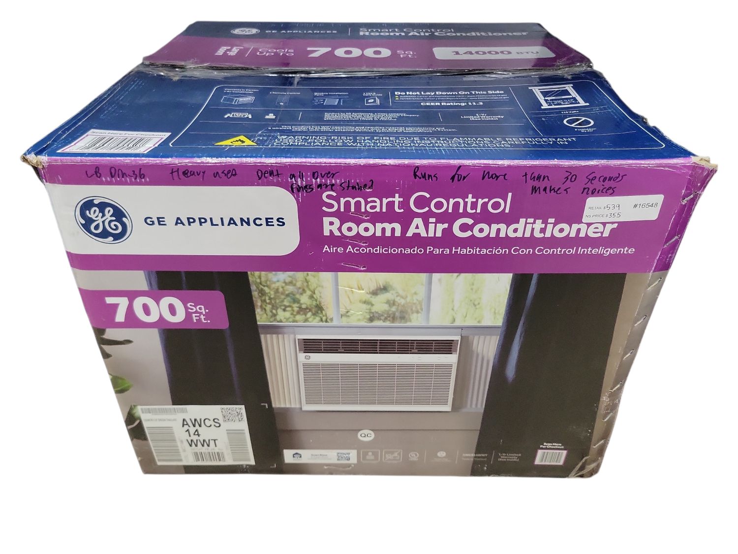 GE 14,000 BTU Smart Window Air Conditioner for 700 sq. ft. in White with Wi-Fi and Remote AWCS14WWT