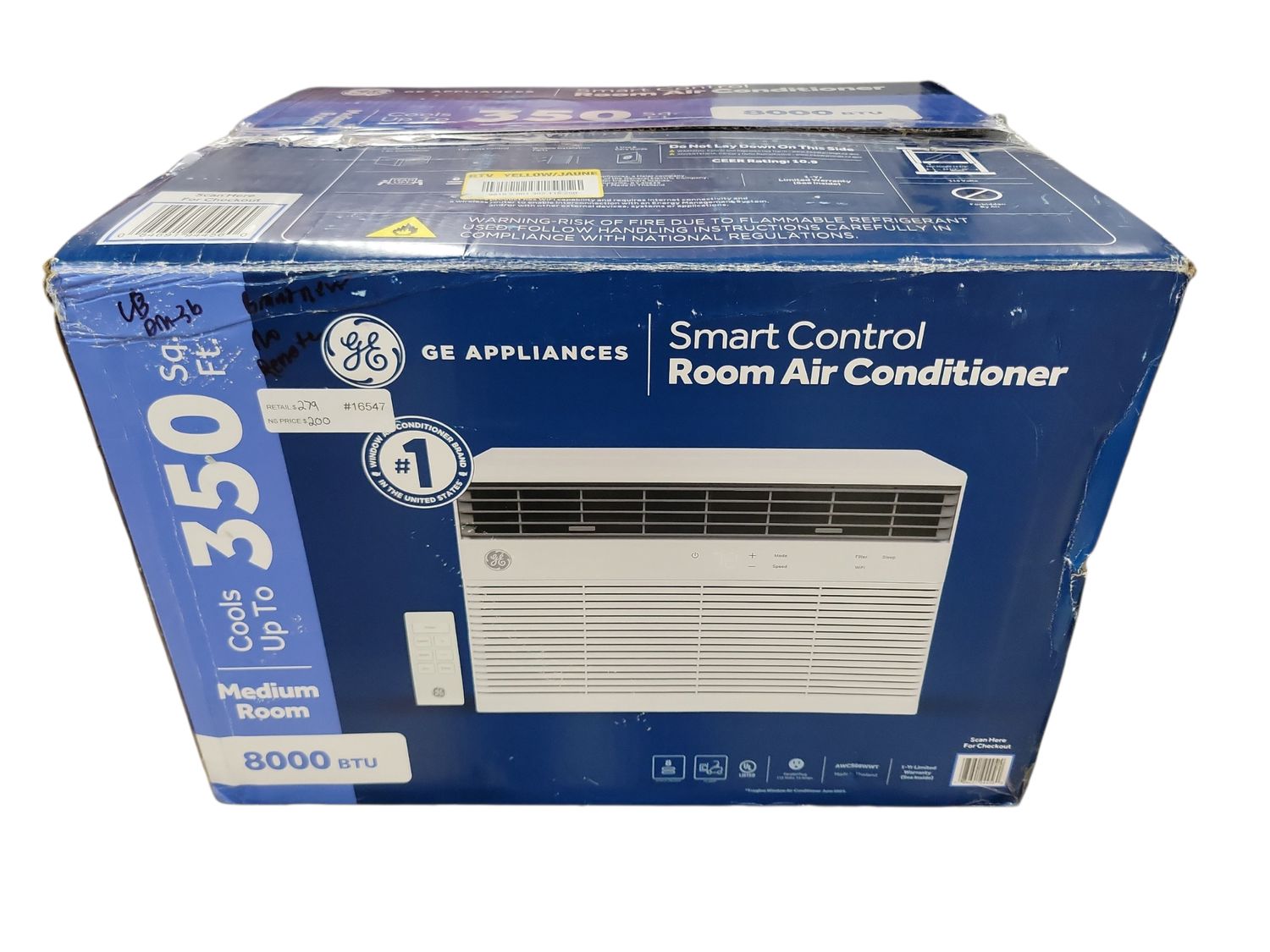 GE 8,000 BTU Smart Window Air Conditioner for 350 sq. ft. in White with Wi-Fi and Remote AWCS08WWT   .