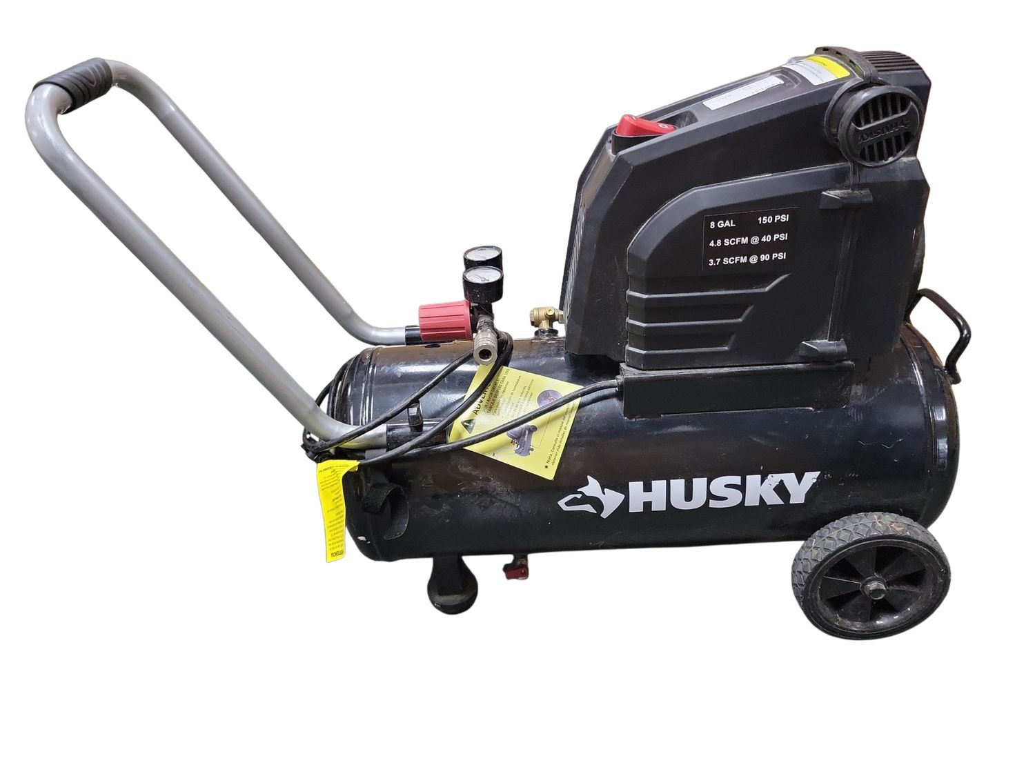 Husky 8 Gal. 150 PSI Portable Electric Oil-Free Horizontal Hotdog Air Compressor with Rubber Wheels and 1-Quick Coupler 0300816 .