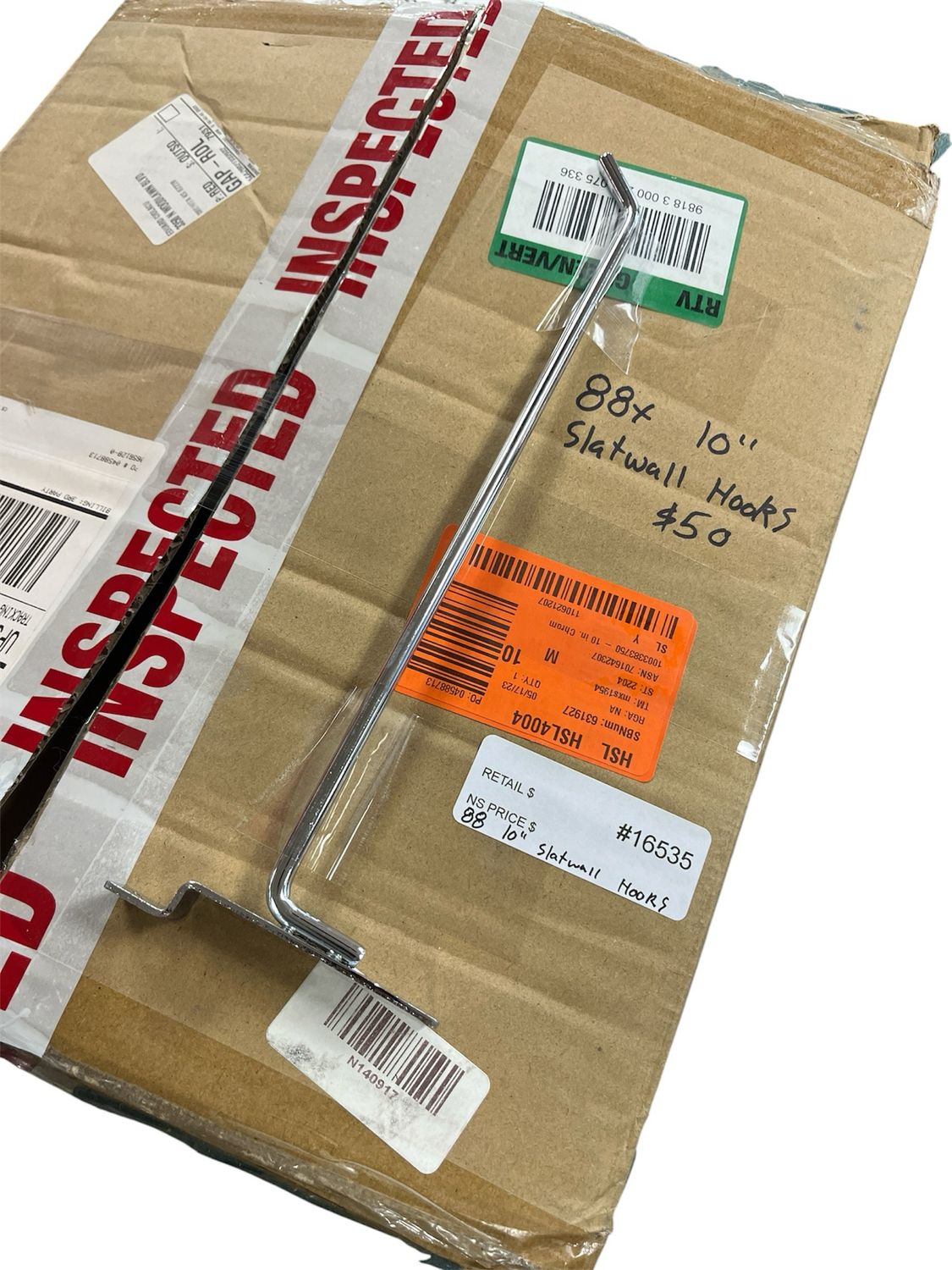 Econoco 10 in. Chrome Deluxe Hook for Slatwall (Pack of 88)