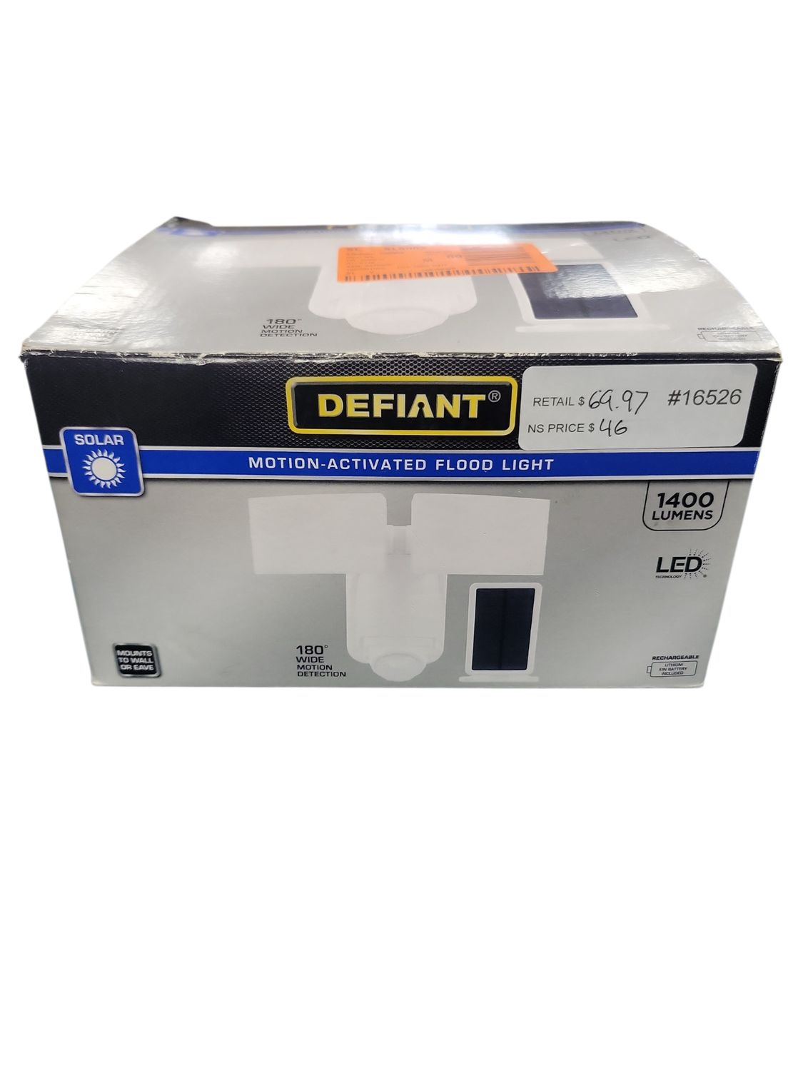 Defiant 180° White Motion Sensing Security Light Solar Powered Outdoor 2-Head LED Flood Light 1400 Lumens 17000216