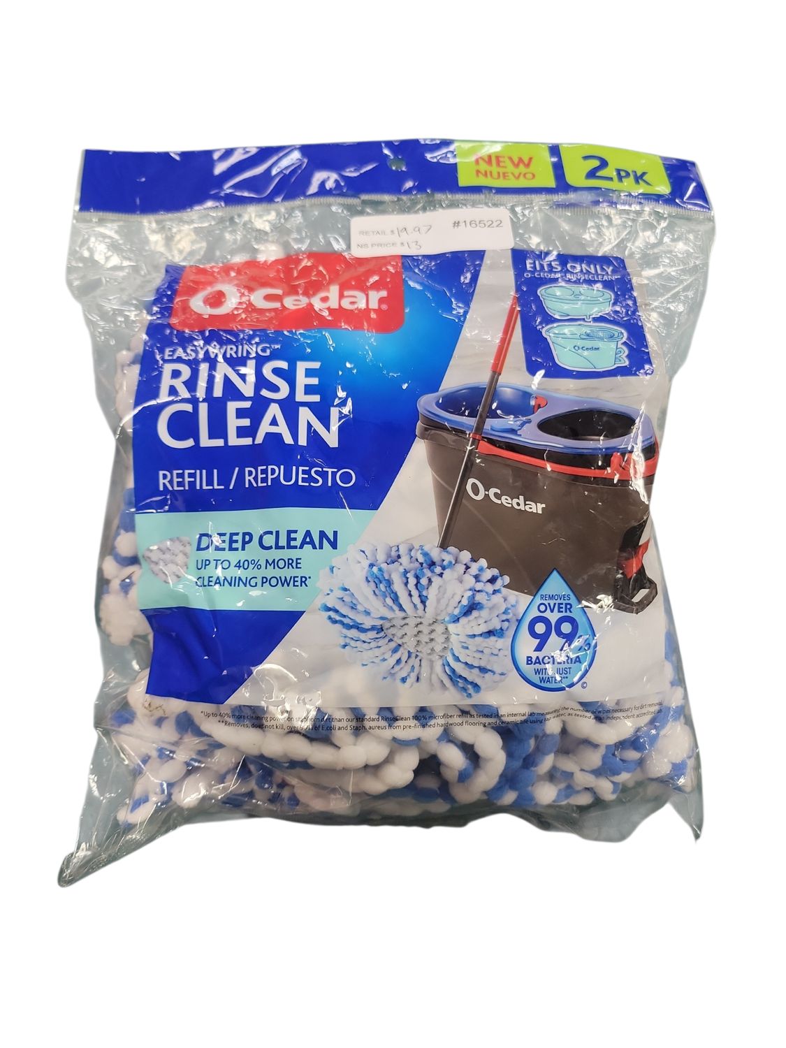 O-Cedar RinseClean Deep Clean Microfiber Spin Mop Head Replacements, Machine Washable Refills (2-Pack) 174224 .