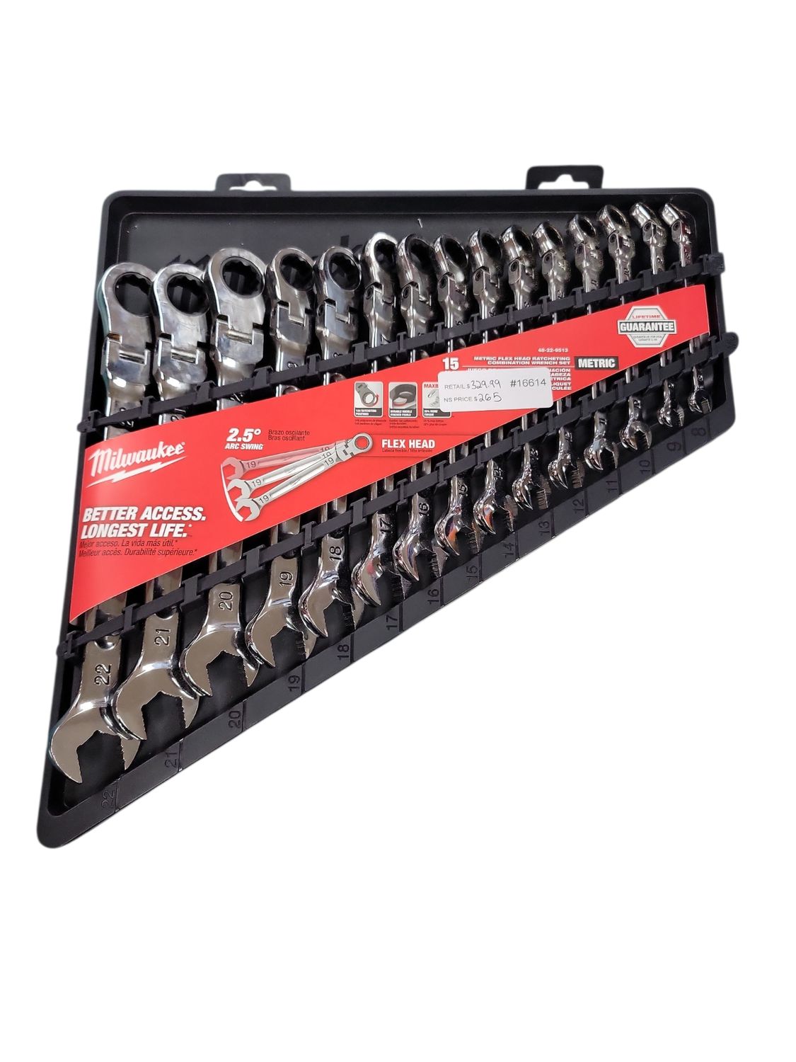 Milwaukee 144-Position Flex-Head Ratcheting Combination Wrench Set Metric (15-Piece) 48-22-9513 .