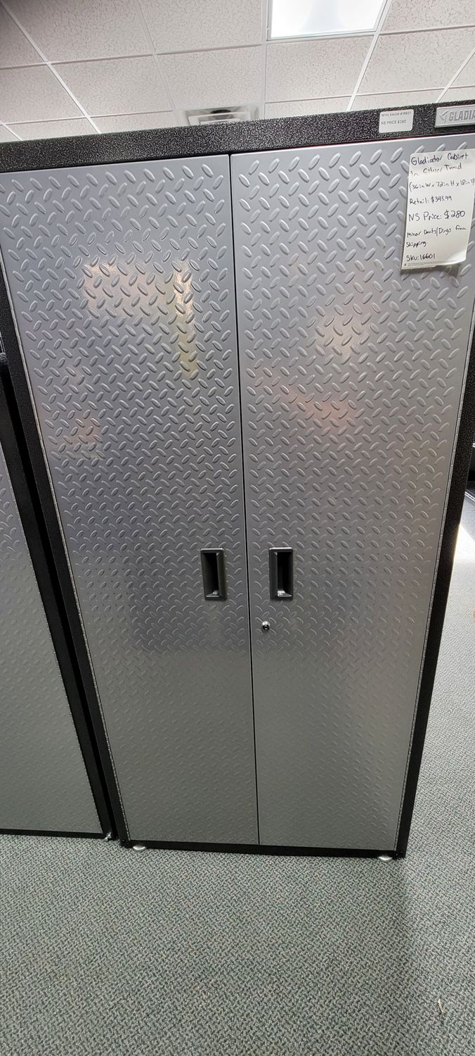 Gladiator Ready-to-Assemble Steel Freestanding Garage Cabinet in Silver Tread (36 in. W x 72 in. H x 18 in. D) GALG36KDYG .