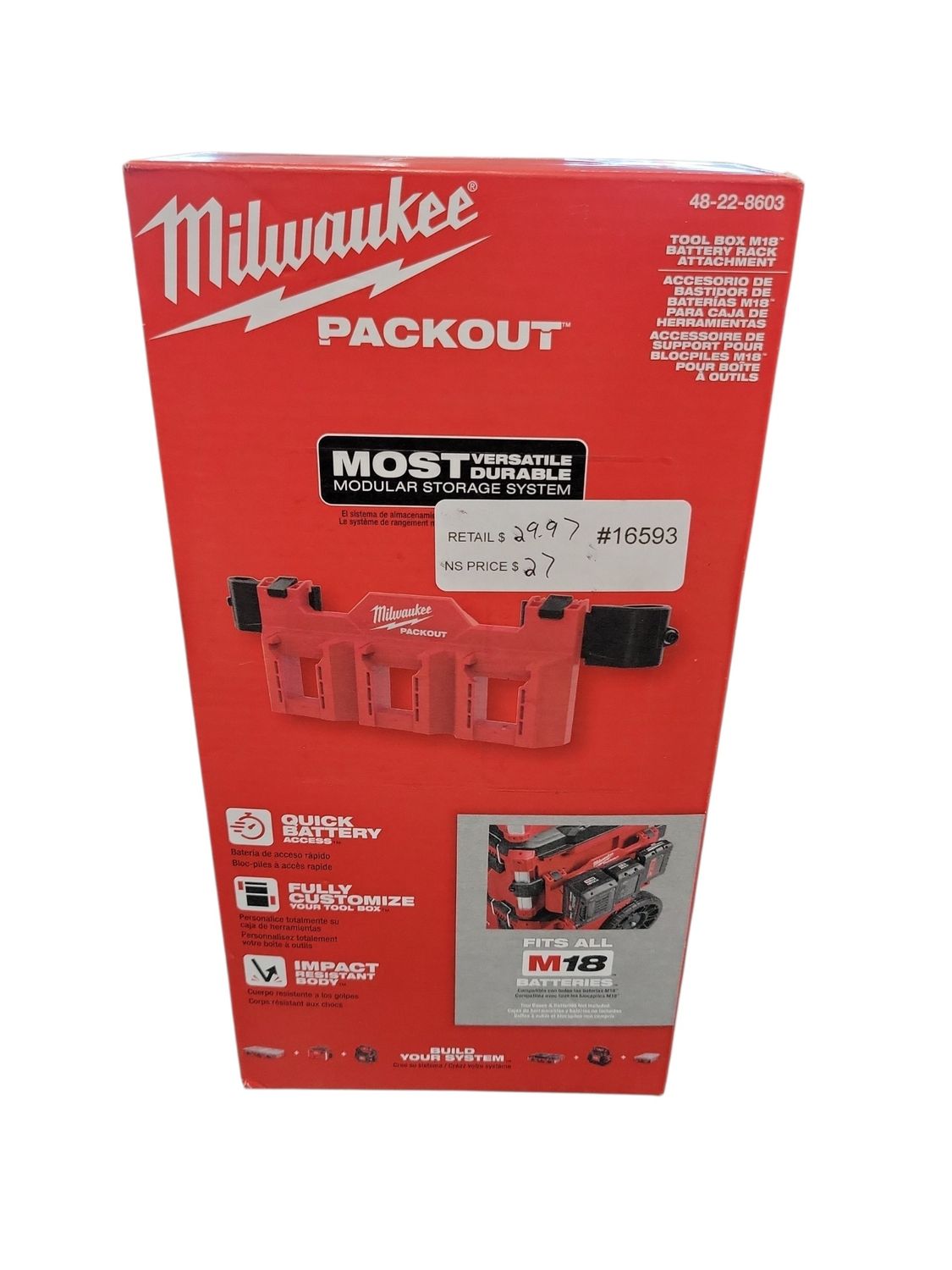 Milwaukee PACKOUT M18 Battery Tool Box Rack Attachment 48-22-8603