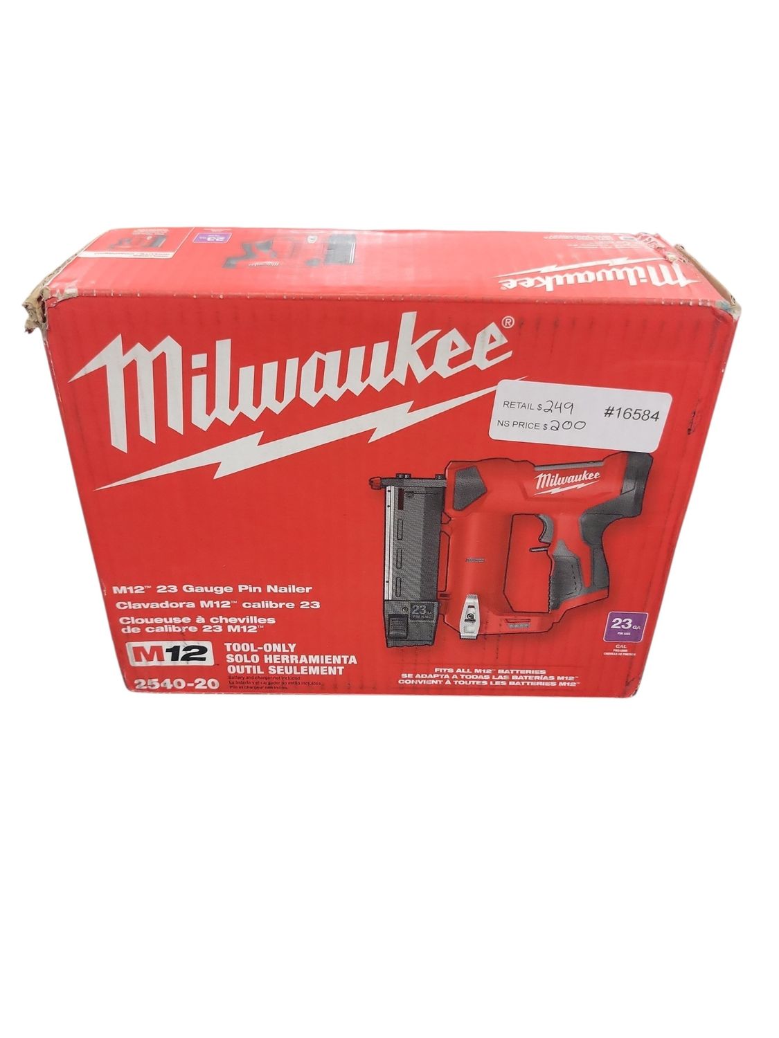 Milwaukee M12 12-Volt 23-Gauge Lithium-Ion Cordless Pin Nailer (Tool-Only) 2540-20 .