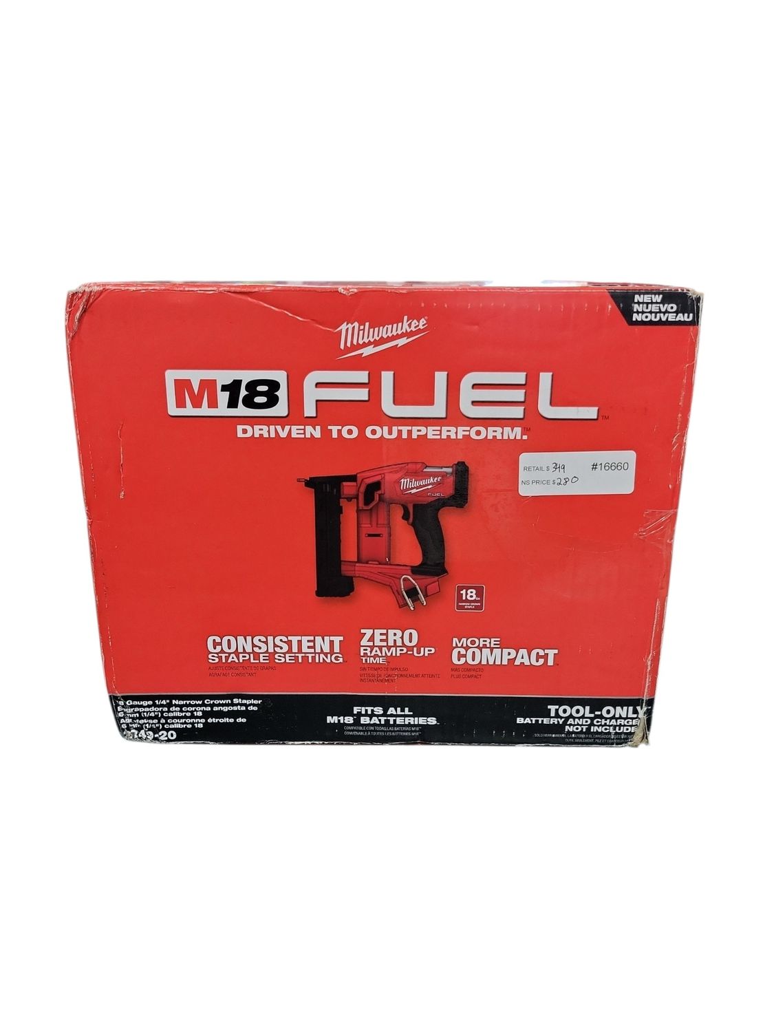 Milwaukee M18 FUEL 18-Volt Lithium-Ion Brushless Cordless 18-Gauge 1/4 in. Narrow Crown Stapler (Tool-Only) 2749-20  .
