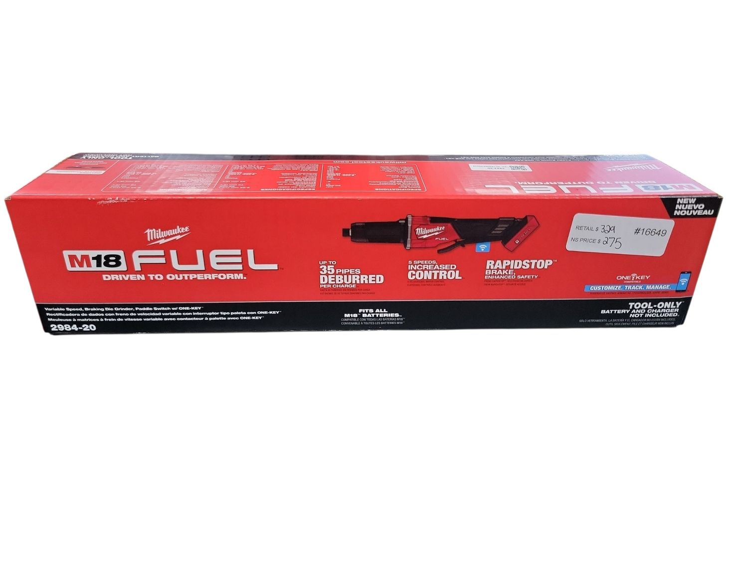 Milwaukee M18 FUEL 18V Lithium-Ion Brushless Cordless 2-3 in. Variable Speed Die Grinder Paddle Switch w/One-Key (Tool-Only) 2984-20 .