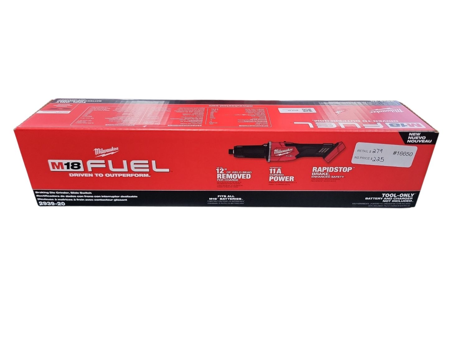 Milwaukee M18 FUEL 18V Lithium-Ion Brushless Cordless 1/4 in. Braking Die Grinder Slide Switch (Tool-Only) 2939-20  .