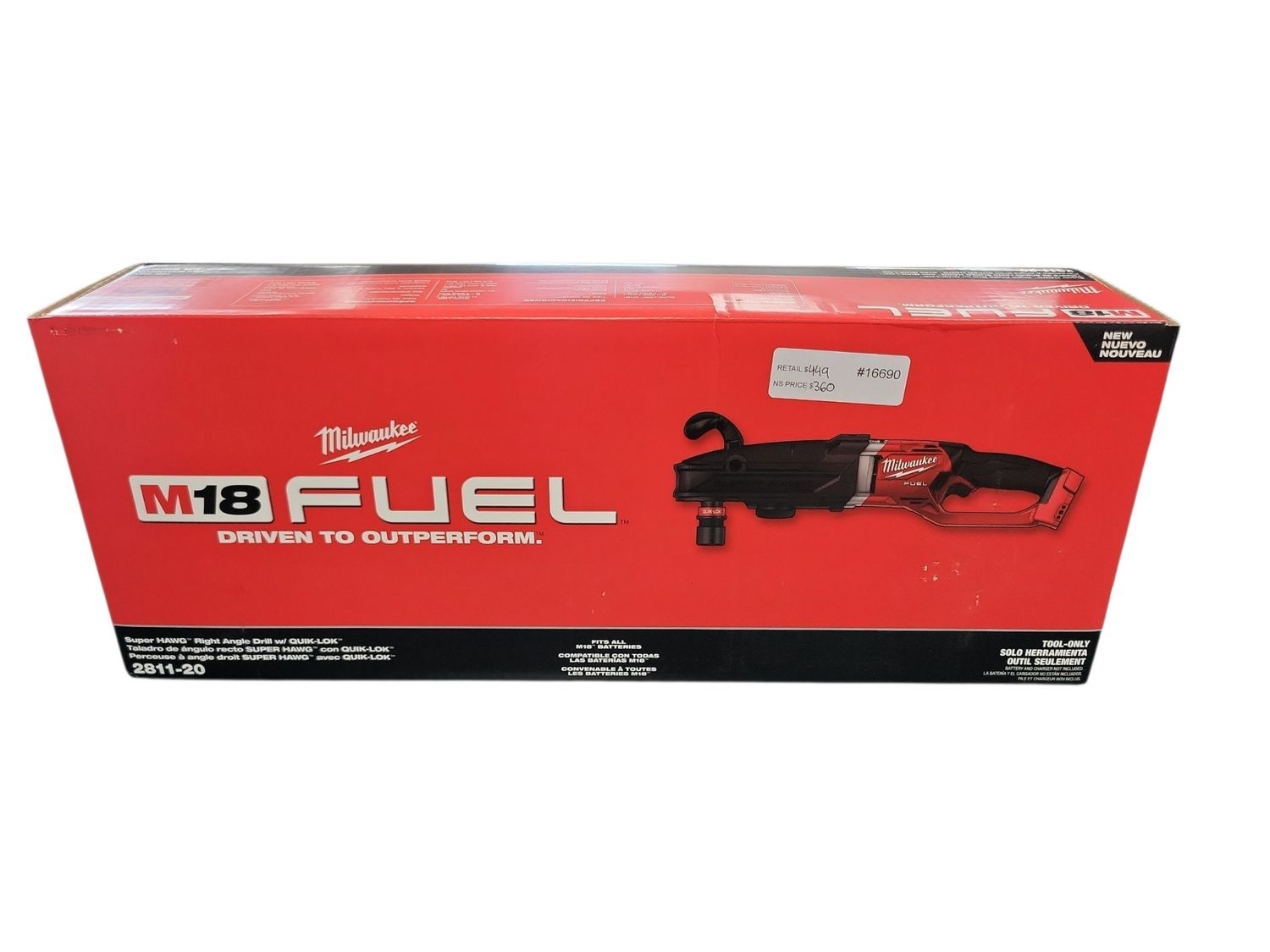 Milwaukee M18 FUEL 18V Lithium-Ion Brushless Cordless GEN 2 SUPER HAWG 7/16 in. Right Angle Drill (Tool-Only) 2811-20 .
