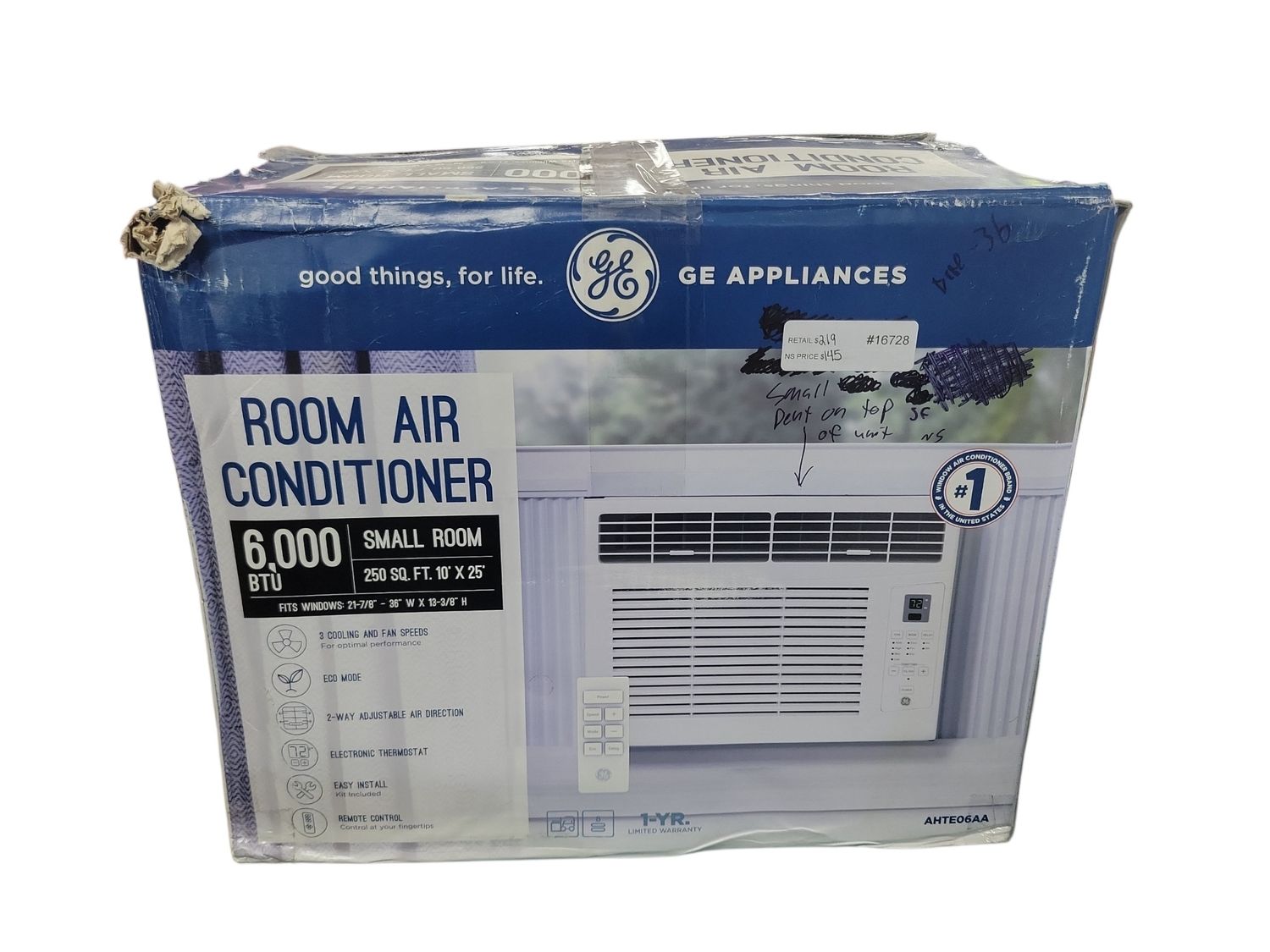 GE 6,000 BTU 115V Window Air Conditioner Cools 250 Sq. Ft. with Remote Control in White AHTE06AA