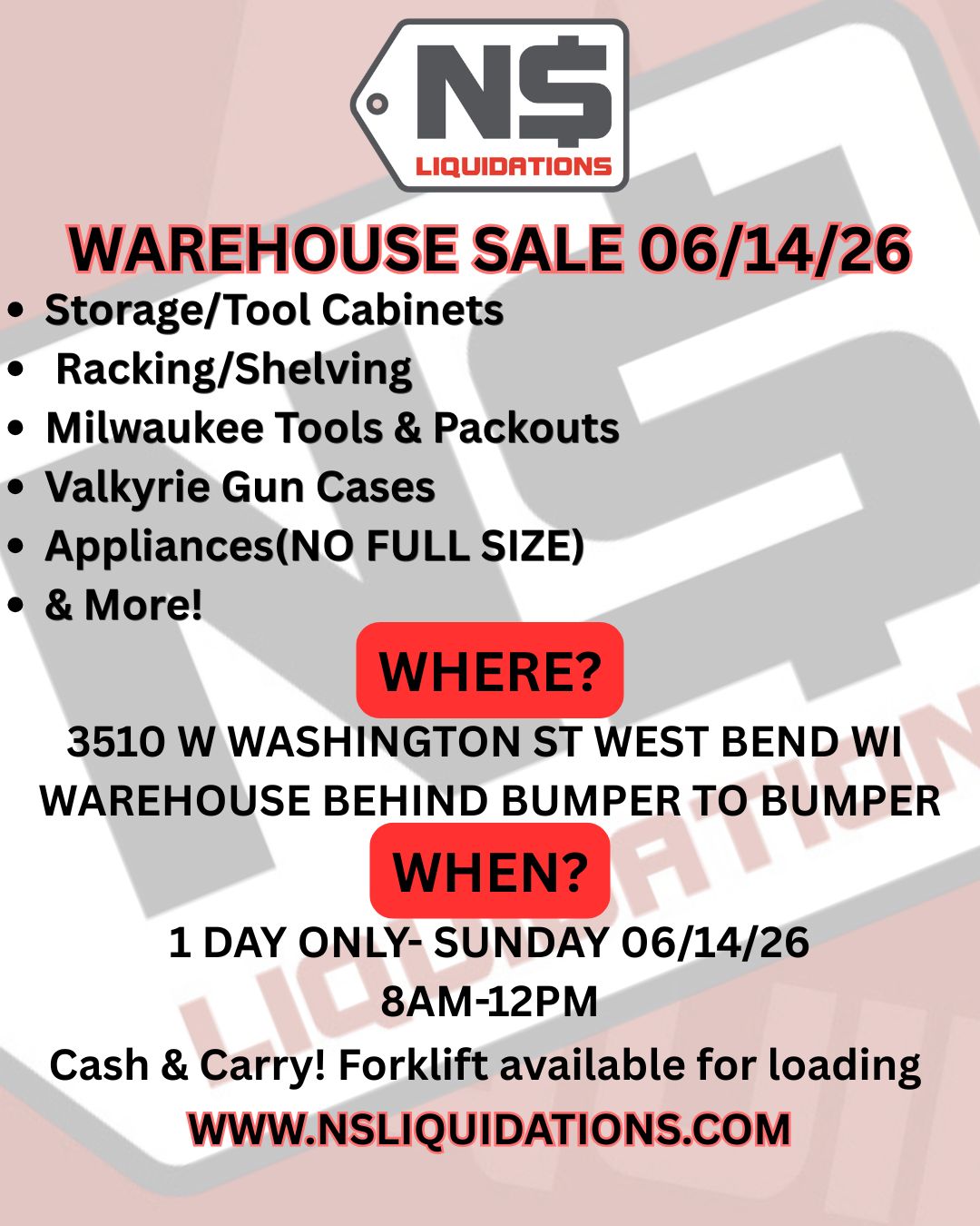 WAREHOUSE SALE-6/14/26 8AM-12PM
