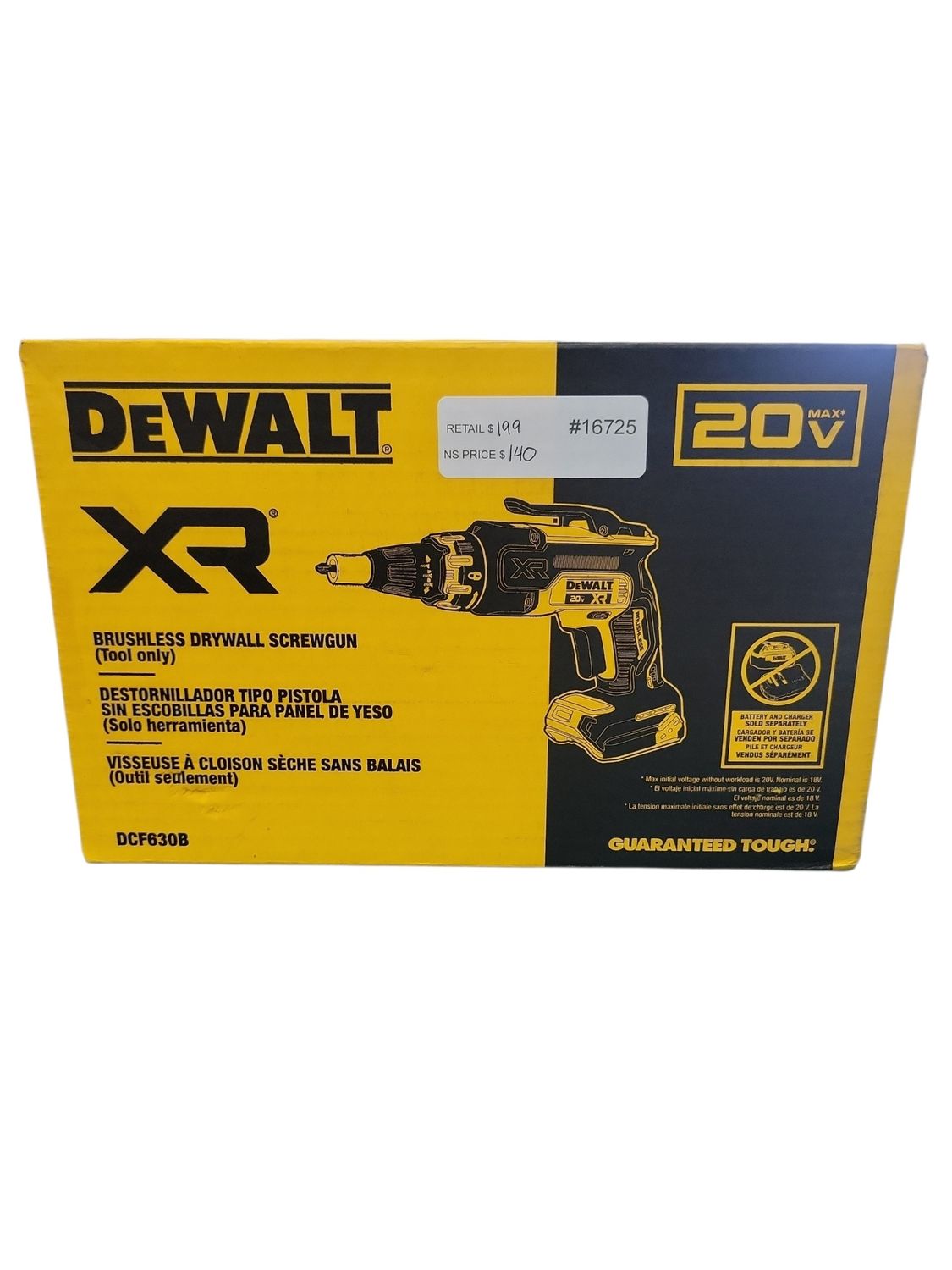 DEWALT XR 20V MAX Lithium-Ion Cordless Brushless Screw Gun (Tool Only) DCF630B .