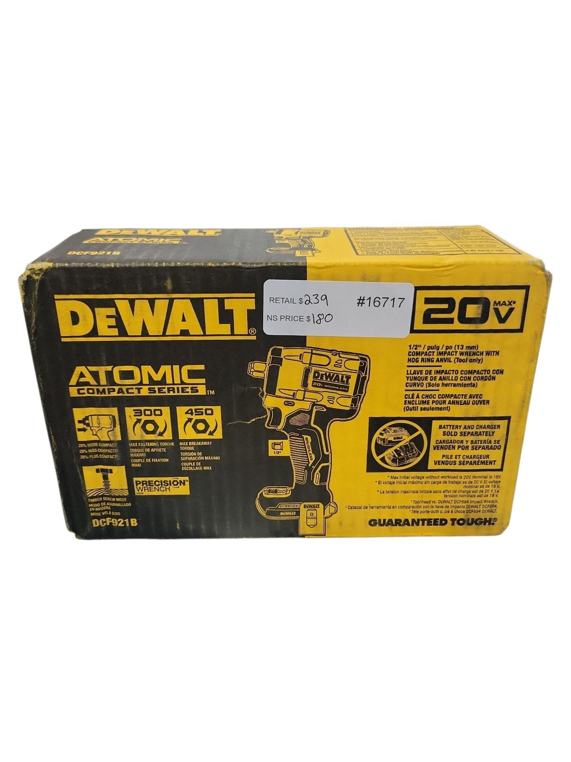 DEWALT ATOMIC 20V MAX Cordless Brushless 1/2 in. Variable Speed Impact Wrench (Tool Only) DCF921B
