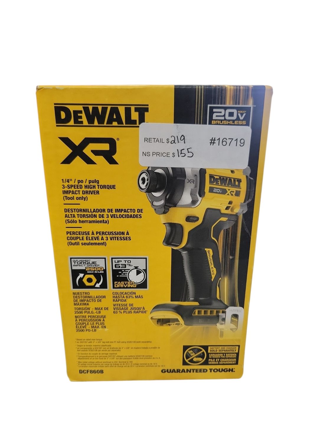 DEWALT 20V MAX XR Cordless Impact Driver (Tool Only) DCF860B