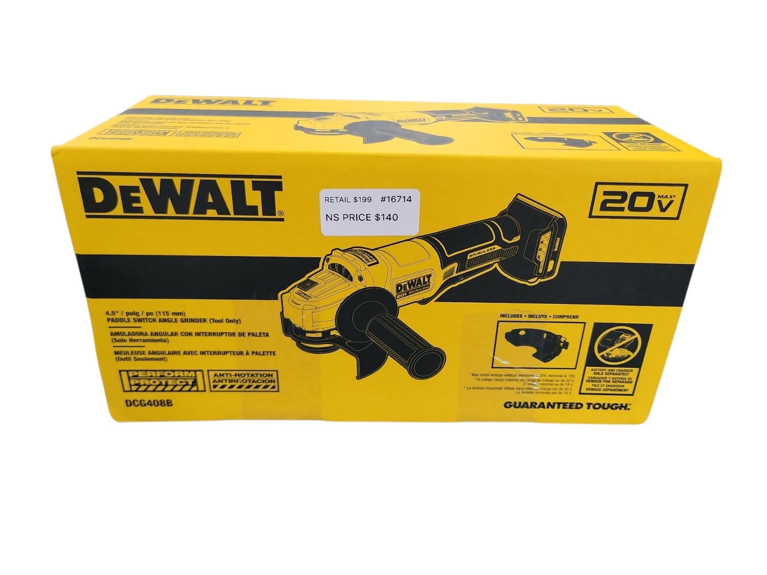 DEWALT 20V MAX Cordless Brushless 4-1/2 in. Angle Grinder with Paddle Switch (Tool Only) DCG408B .