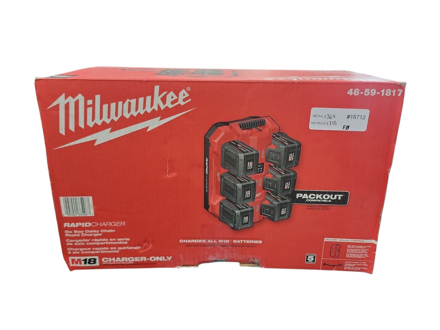 Milwaukee M18 18V PACKOUT 6-Port Daisy Chain Rapid Charger 48-59-1817