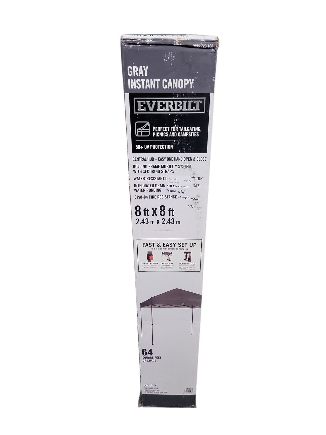 Everbilt 8 ft. X 8 ft. Grey Straight Leg Instant Canopy Pop Up Tent Sto-N-Go CL64B SNG .