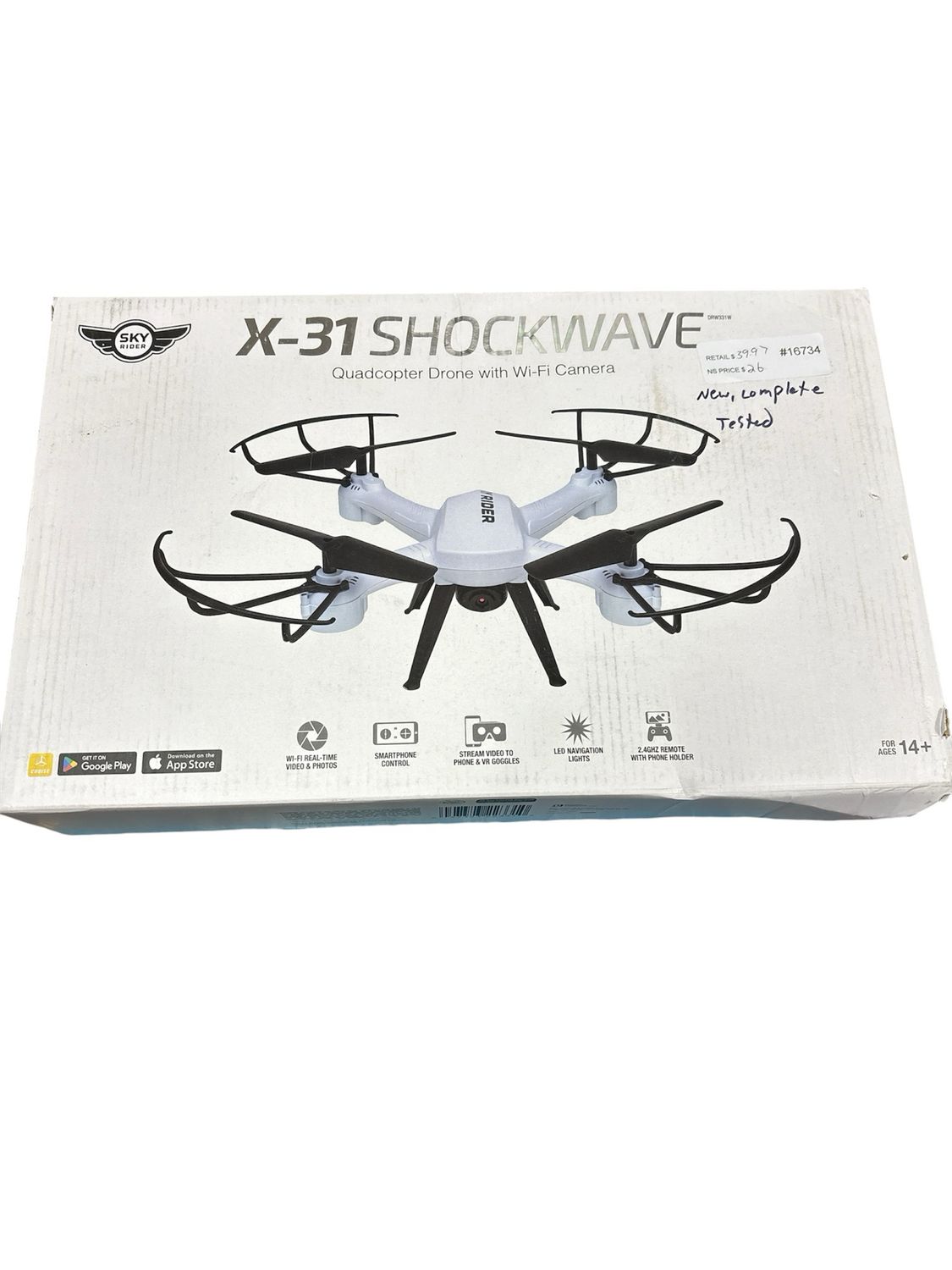 X-31 Shockwave Pro Quadcopter Drone with Wi-Fi Camera, Remote and Phone Holder, White DRW331W