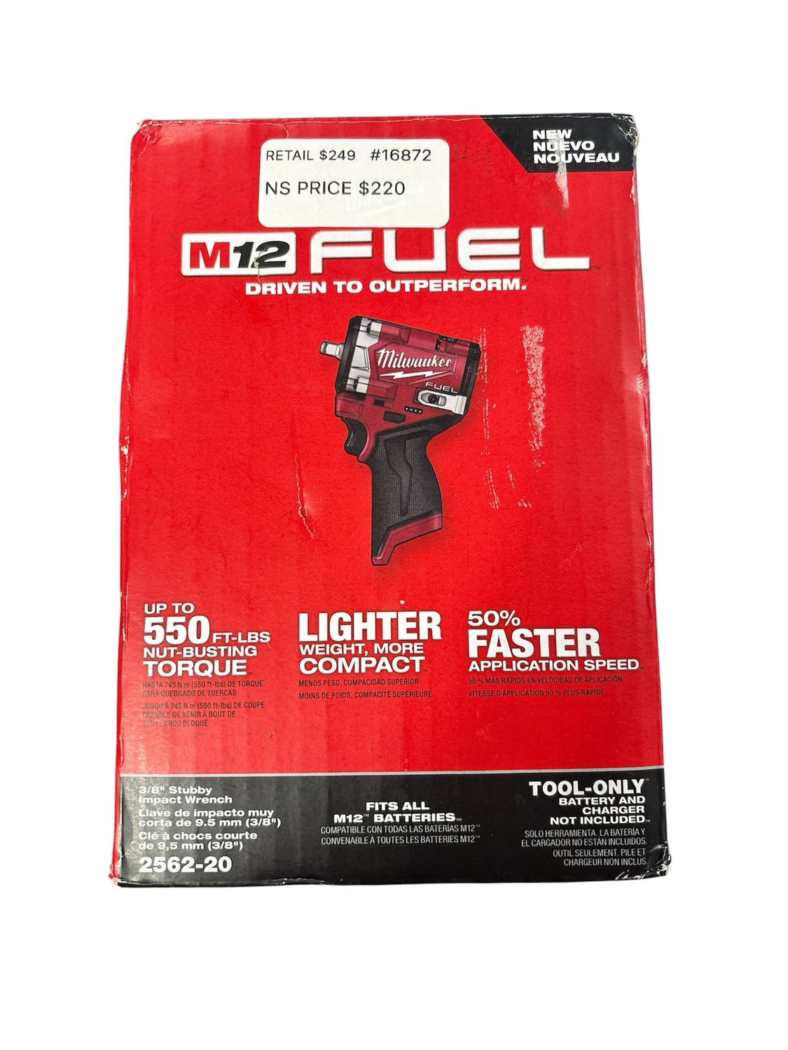 Milwaukee M12 FUEL 12V Lithium-Ion Brushless Cordless Stubby 3/8 in. Impact Wrench (Tool-Only) 2562-20 .