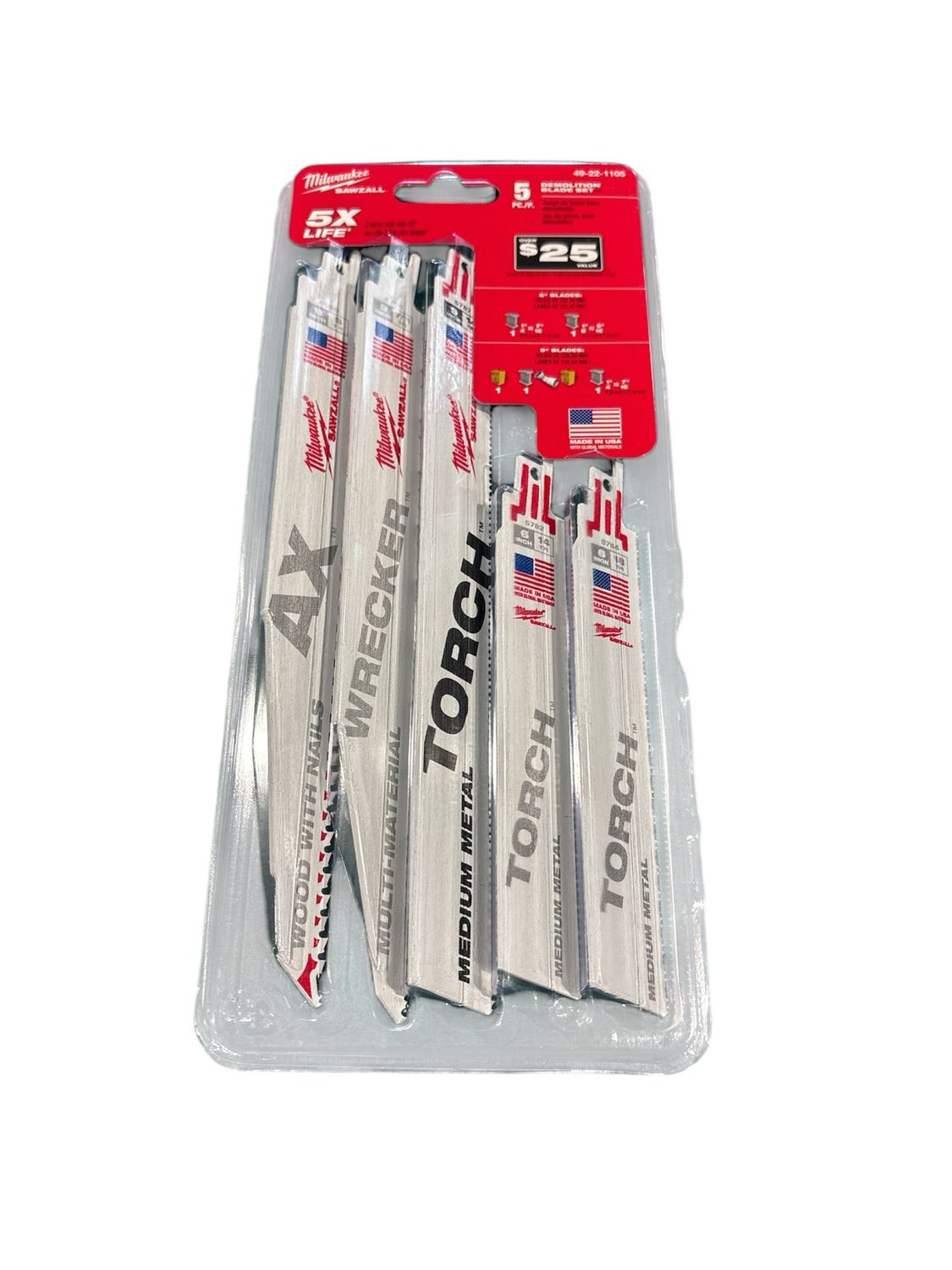 Milwaukee SAWZALL Demolition Nail-Embedded Wood and Metal Cutting Bi-Metal Reciprocating Saw Blade Set (5 Piece) 49-22-1105 .