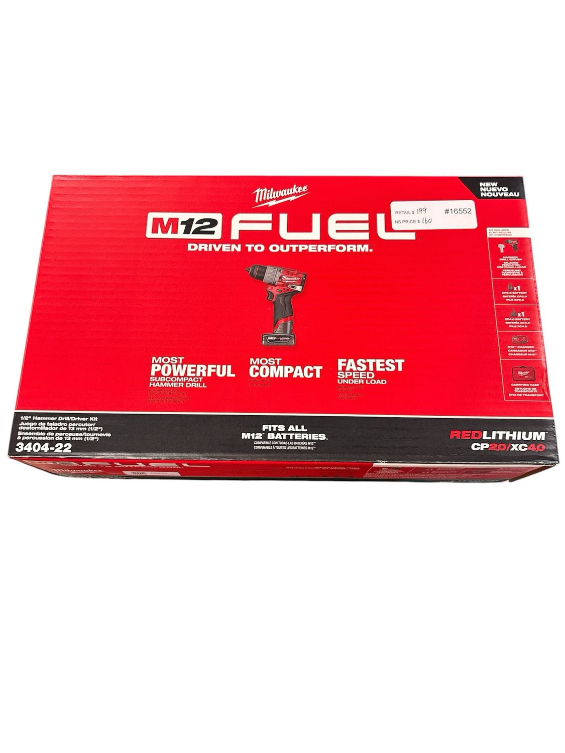 Milwaukee M12 FUEL 12V Lithium-Ion Brushless Cordless 1/2 in. Hammer Drill Kit with 4.0 Ah and 2.0 Ah Battery and Soft Case 3404-22