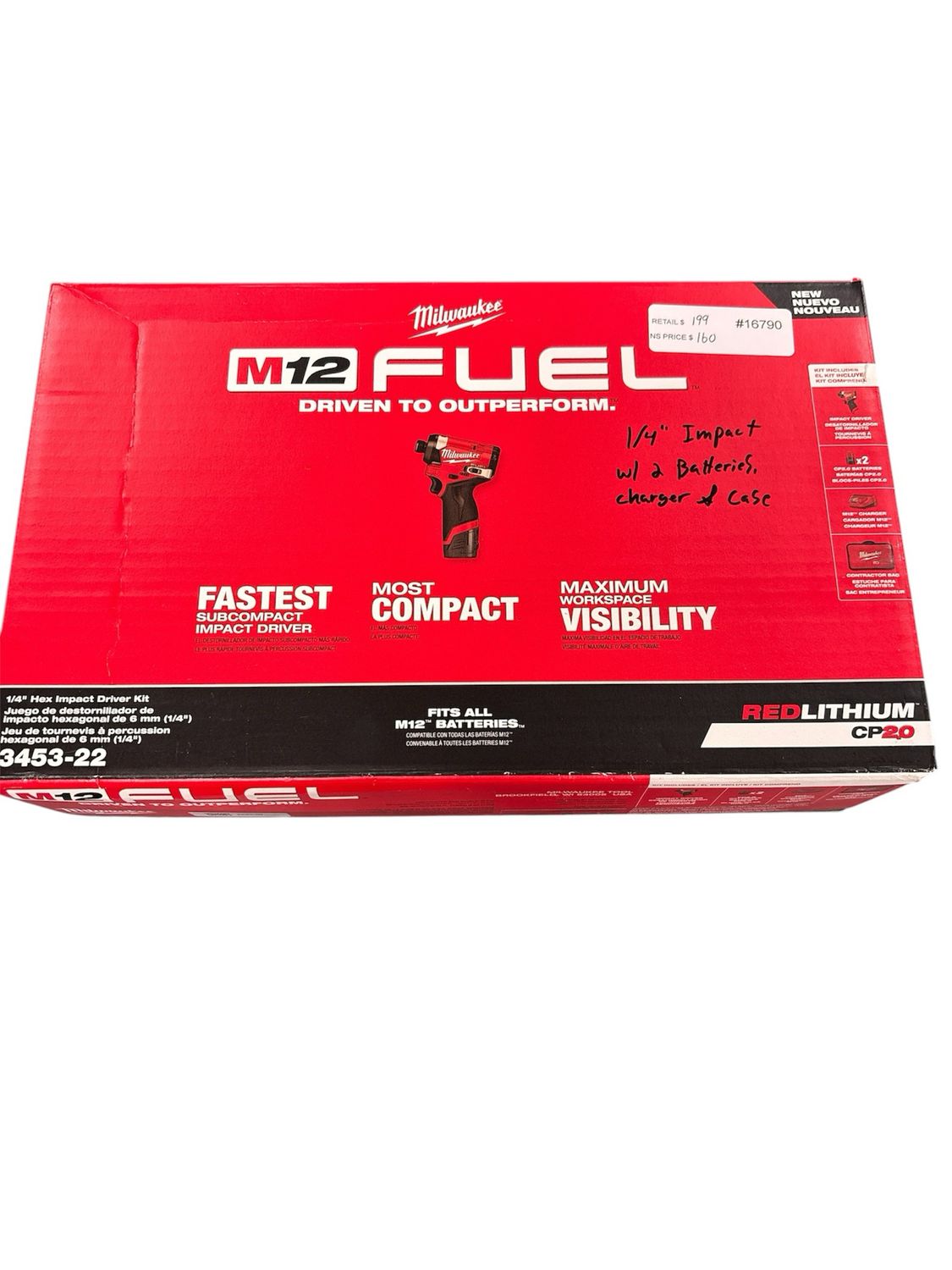 Milwaukee M12 FUEL 12V Lithium-Ion Brushless Cordless 1/4 in. Hex Impact Driver Kit w/Two 2.0Ah Batteries, Charger&amp;Soft Case 3453-22