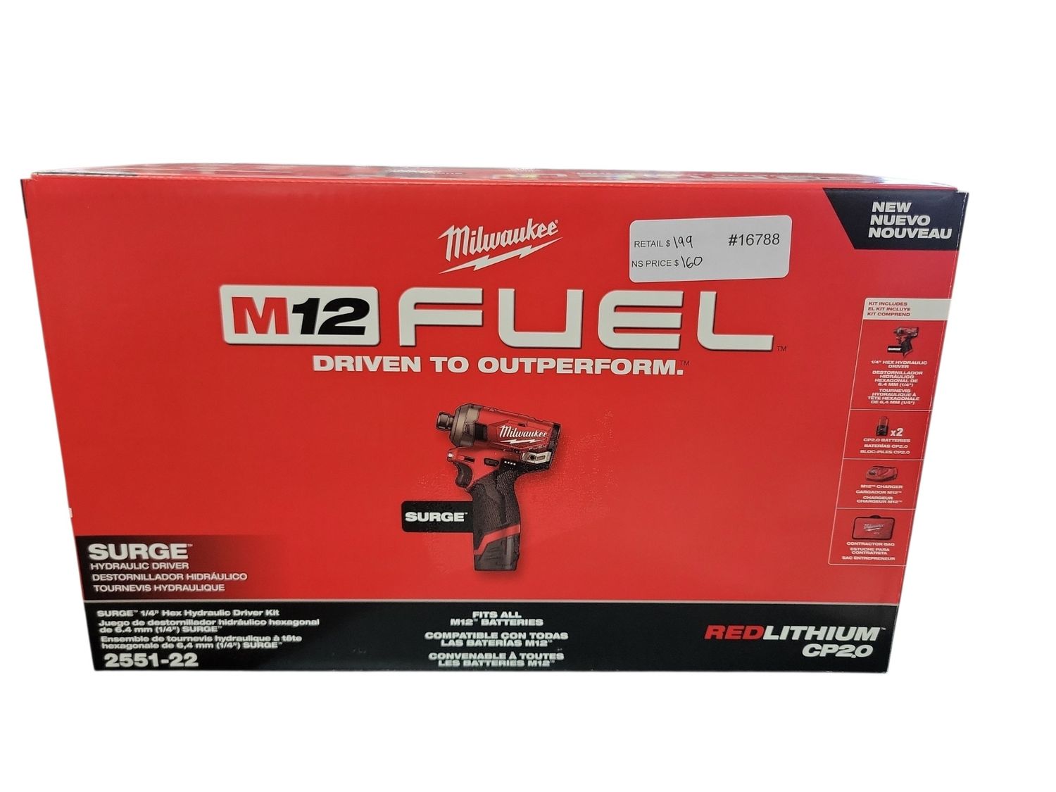 Milwaukee M12 FUEL SURGE 12V Lithium-Ion Brushless Cordless 1/4 in. Hex Impact Driver Compact Kit w/Two 2.0Ah Batteries, Bag 2551-22 .