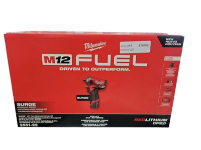 Milwaukee M12 FUEL SURGE 12V Lithium-Ion Brushless Cordless 1/4 in. Hex Impact Driver Compact Kit w/Two 2.0Ah Batteries, Bag 2551-22 .
