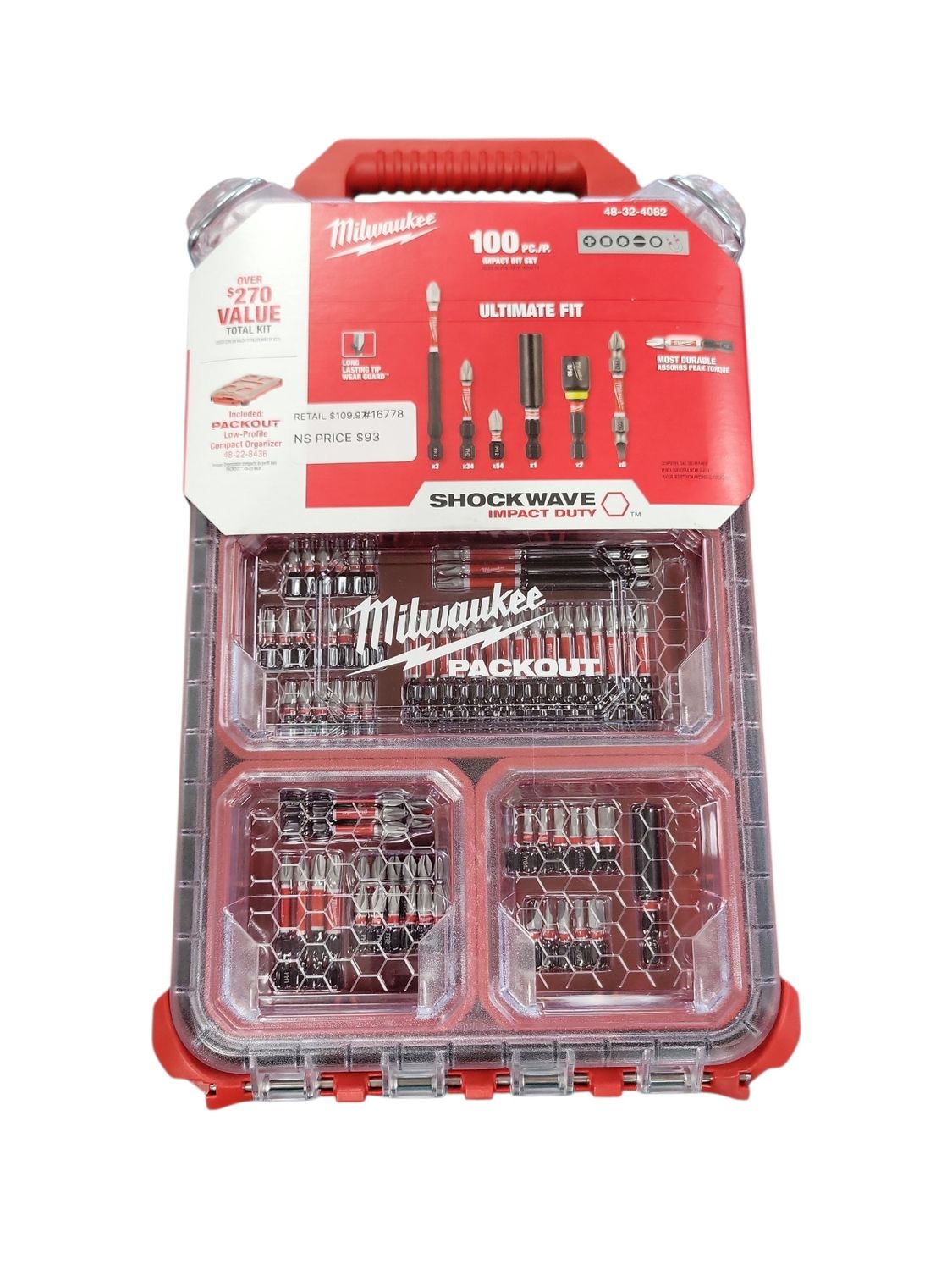 Milwaukee SHOCKWAVE Impact Duty Alloy Steel Screw Driver Bit Set with PACKOUT Case (100-Piece) 48-32-4082
