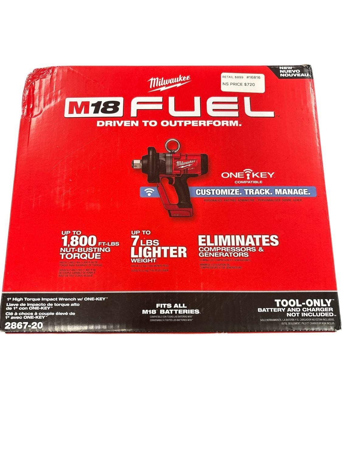 Milwaukee M18 FUEL ONE-KEY 18V Lithium-Ion Brushless Cordless 1 in. Impact Wrench with Friction Ring (Tool-Only) 2867-20 .