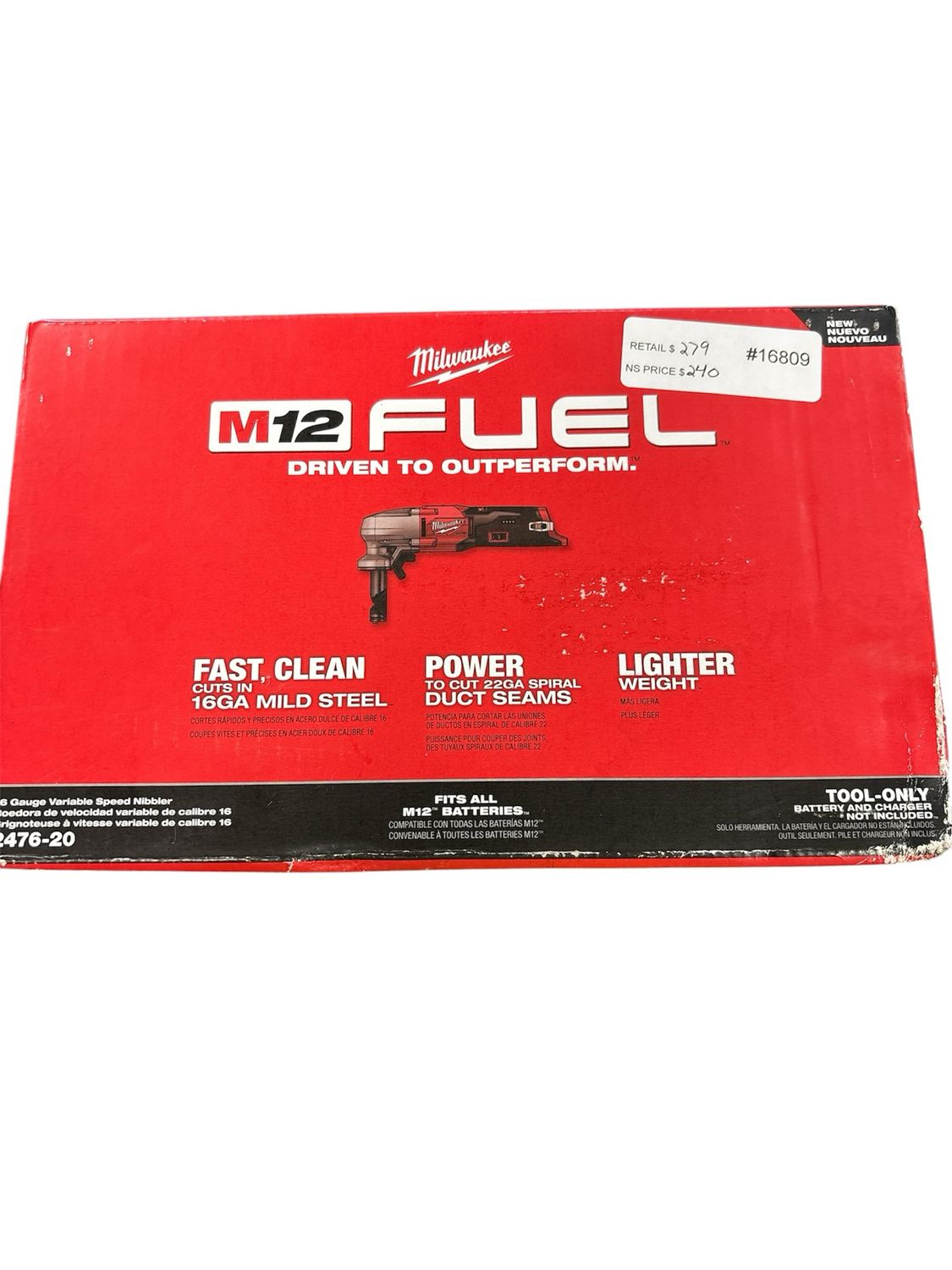 Milwaukee M12 FUEL 12-Volt Lithium-Ion Brushless Cordless 16-Gauge Variable Speed Nibbler (Tool-Only) 2476-20   .