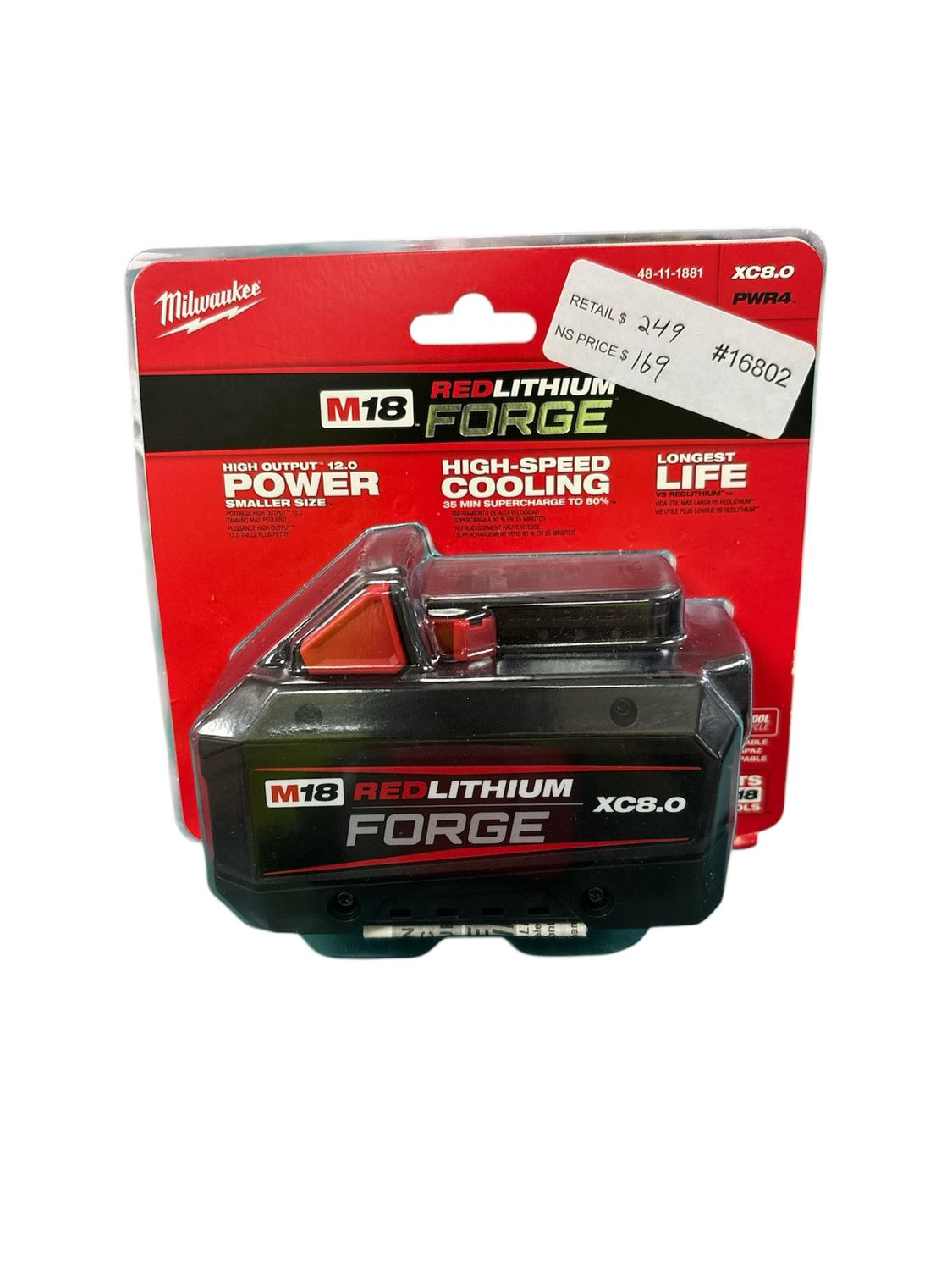 Milwaukee M18 18V Lithium-Ion REDLITHIUM FORGE XC 8.0 Ah Battery Pack 48-11-1881     .