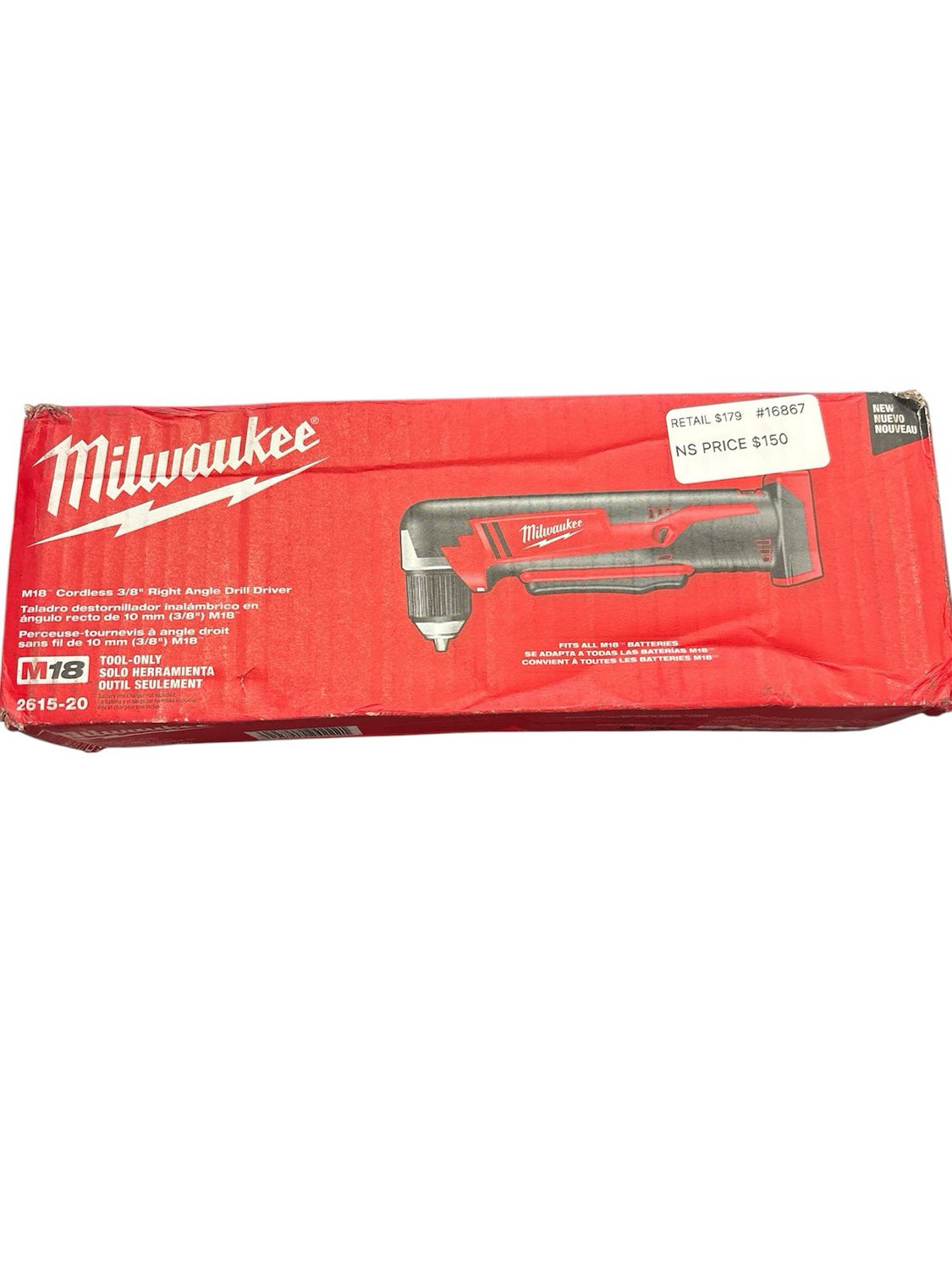 Milwaukee M18 18V Lithium-Ion Cordless 3/8 in. Right-Angle Drill (Tool-Only) 2615-20 . .