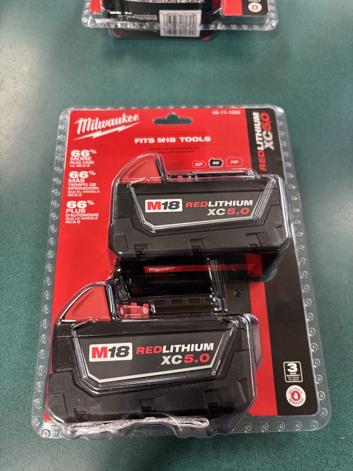 Milwaukee M18 18-Volt Lithium-Ion XC Extended Capacity 5.0 Ah Battery Pack (2-Pack) 48-11-1852 .